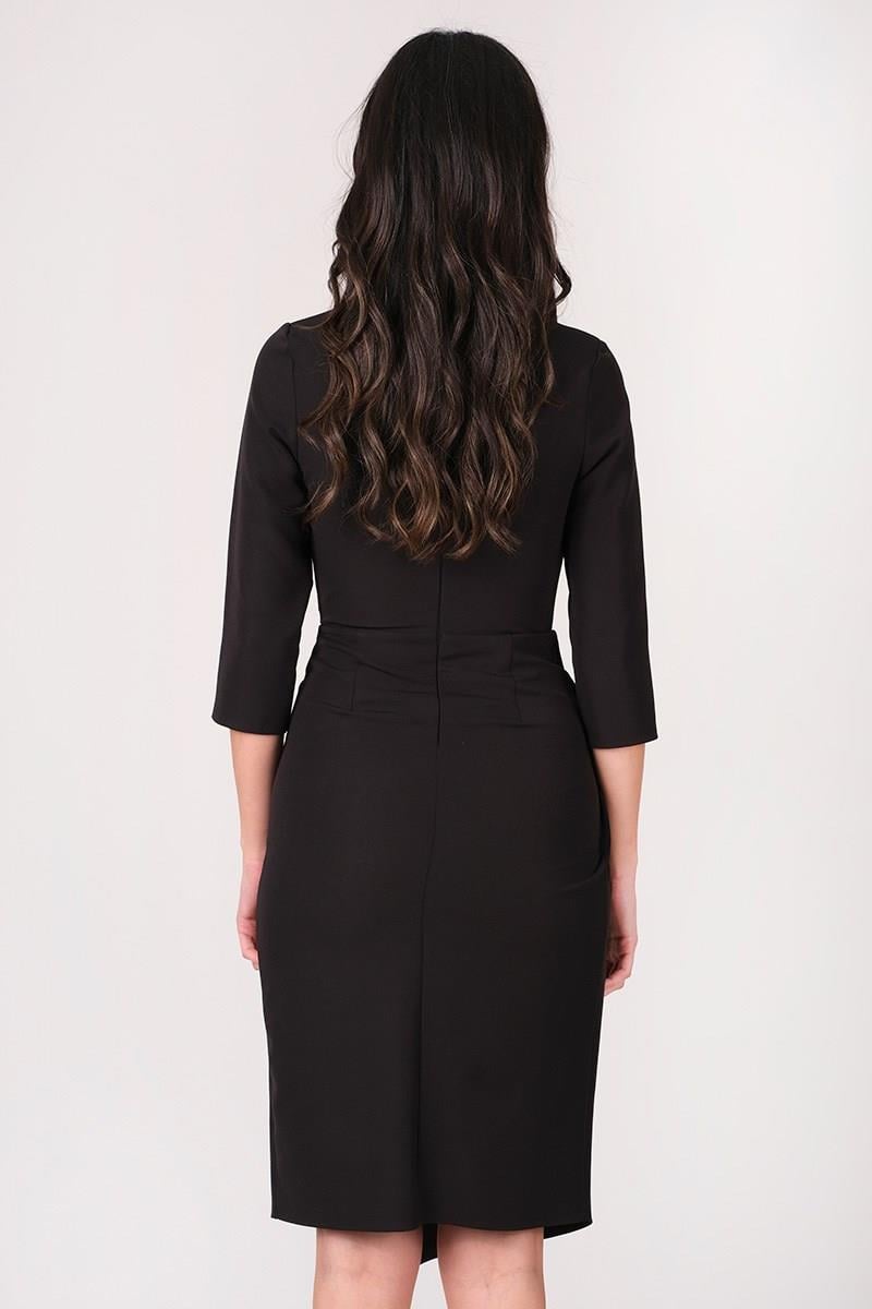 Cannata Pileli V Yaka Kısa Abiye Elbise SİYAH