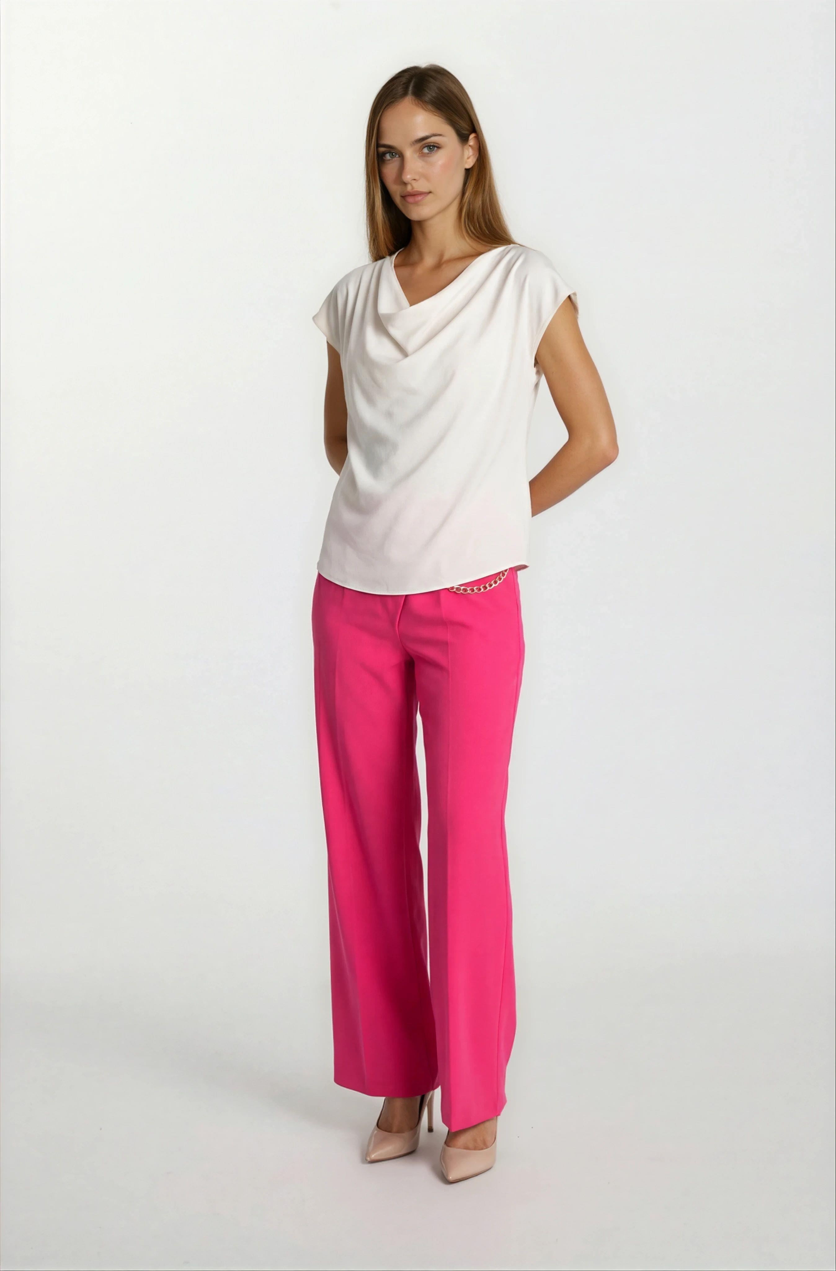 Cartlidge Kemersiz Pileli Metal Zincirli Pantolon FUŞYA