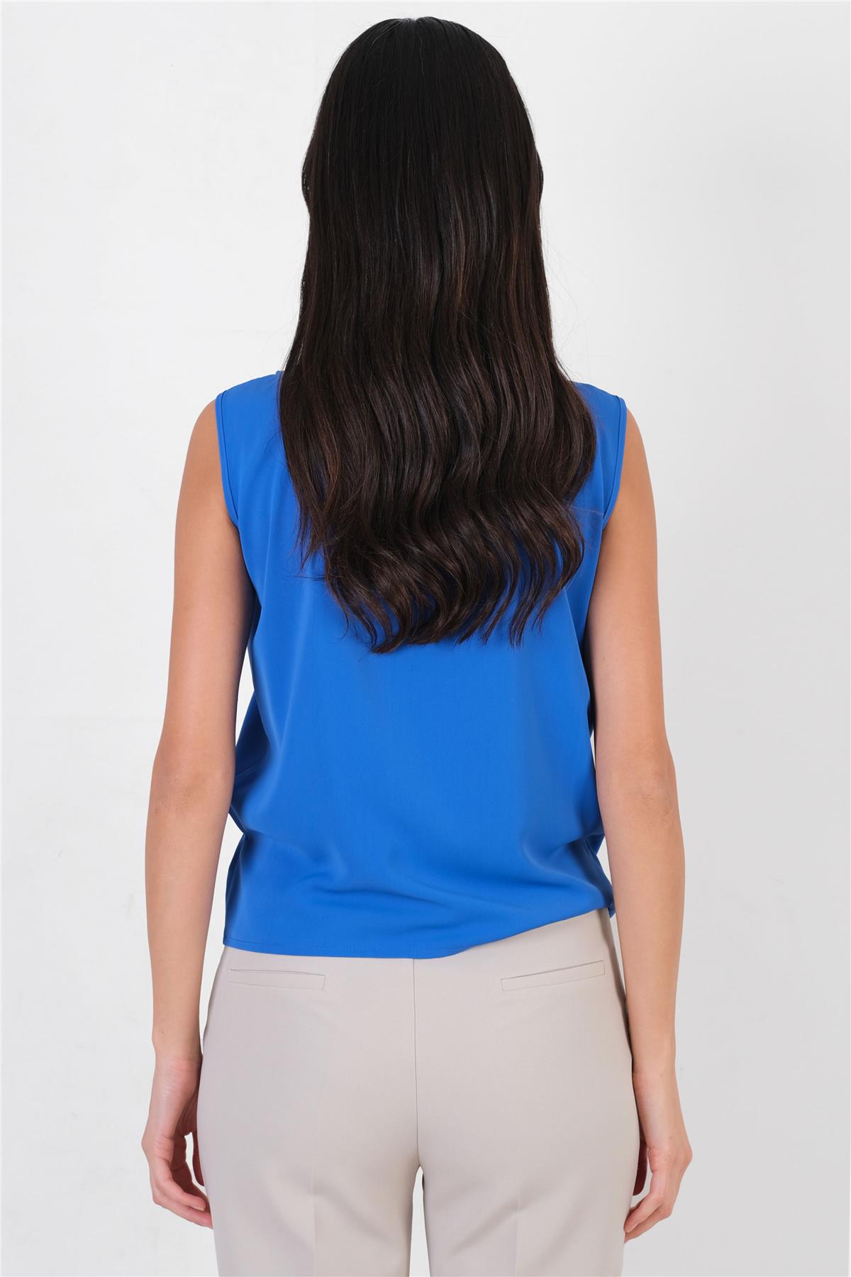 Caso Omuzlar Pileli Kolsuz Şal Yaka Bluz SAKS