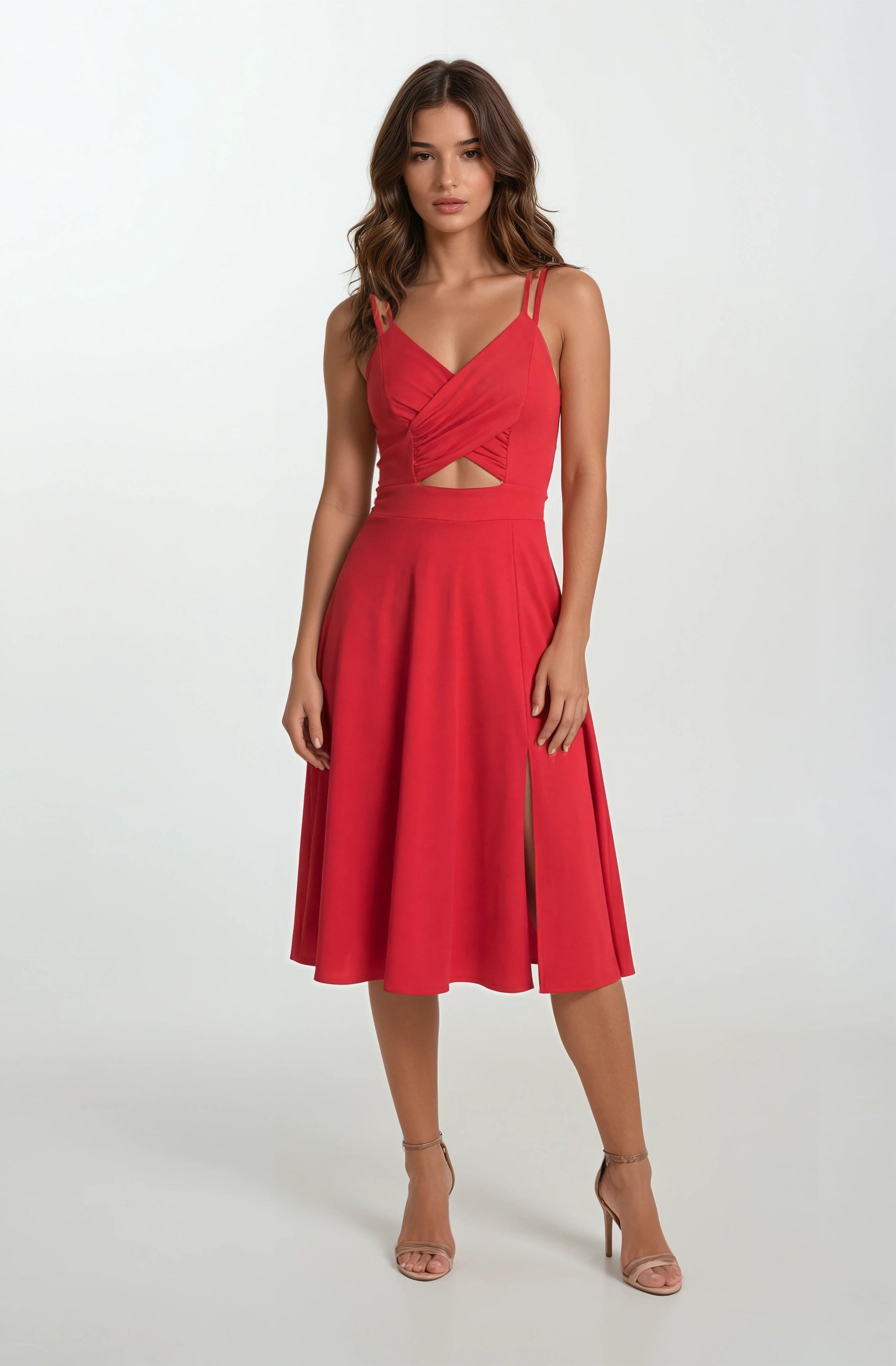 Cavallin Kruvaze Askılı Kısa Abiye Elbise KIRMIZI