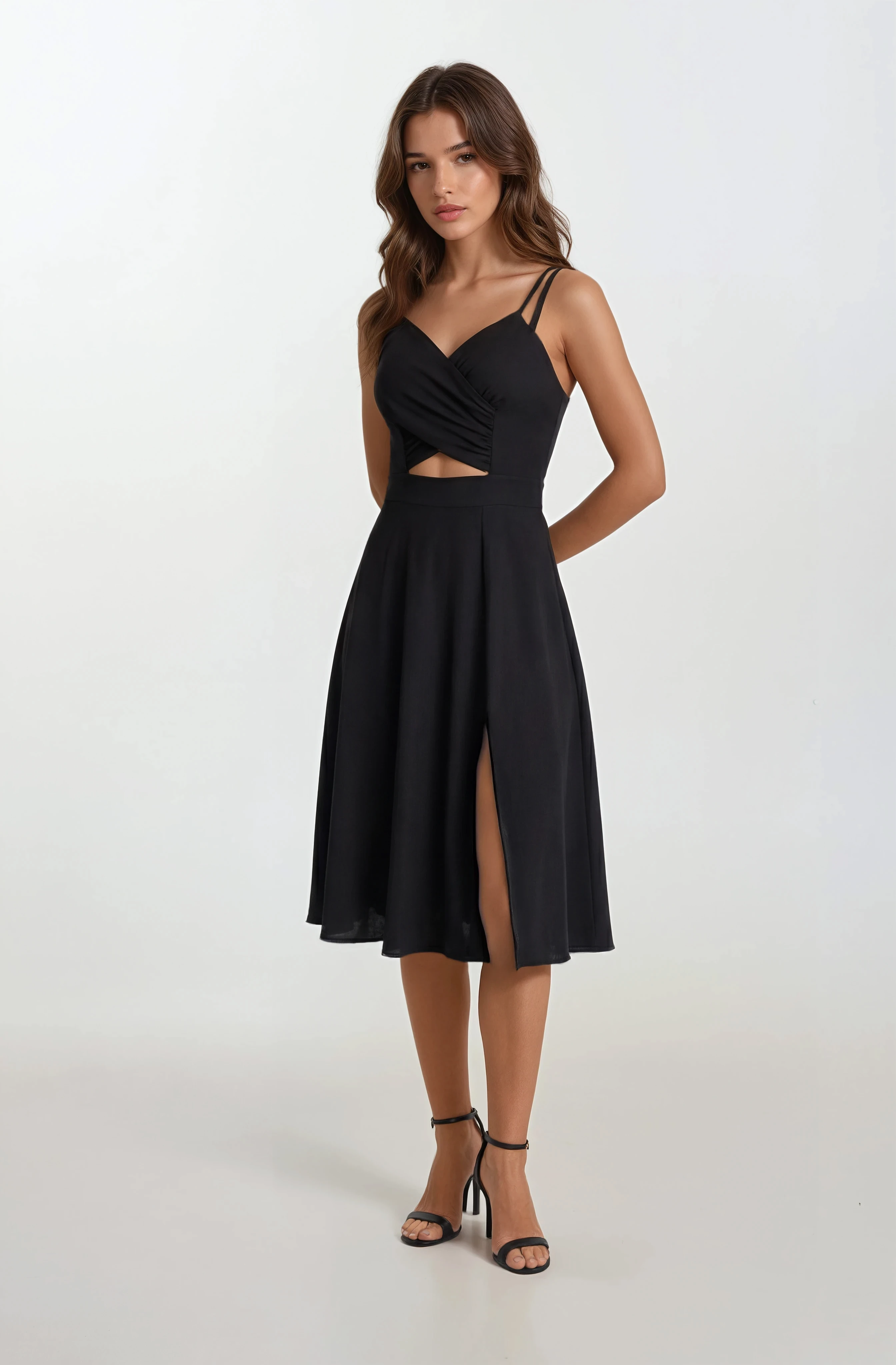 Cavallin Kruvaze Askılı Kısa Abiye Elbise SİYAH