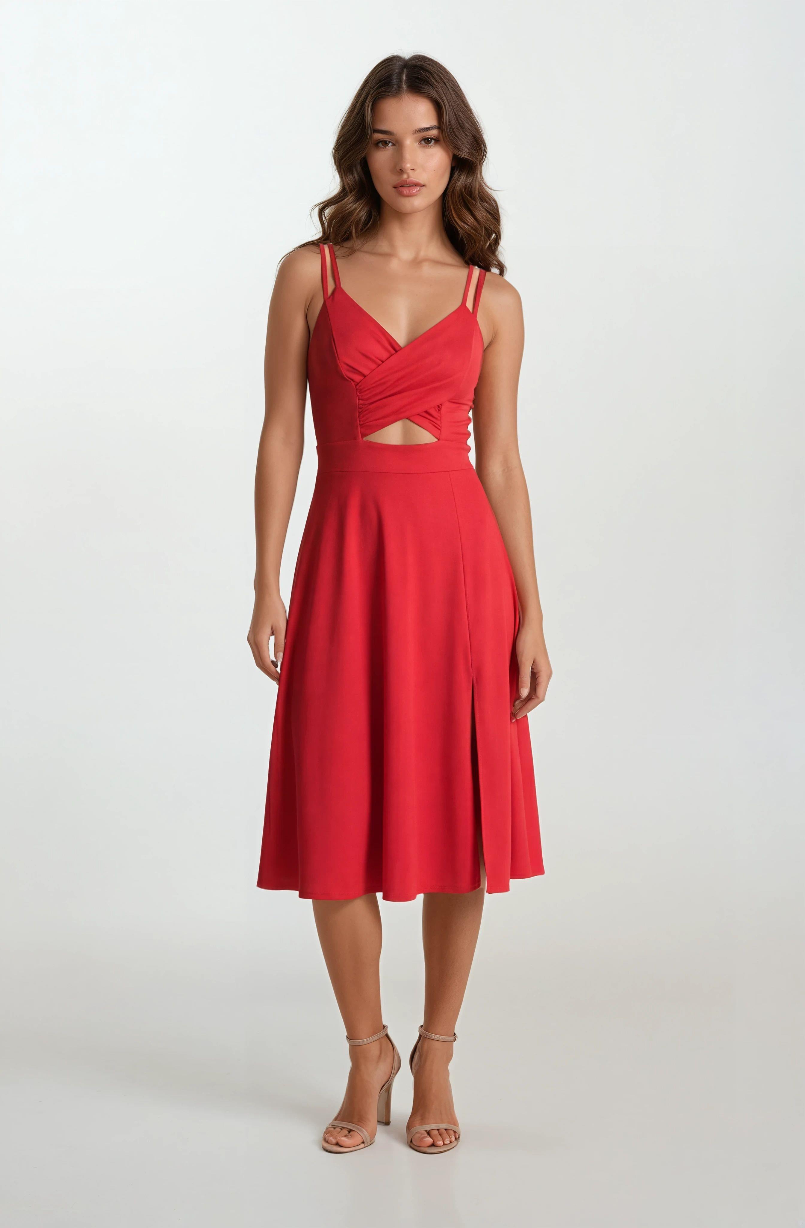 Cavallin Kruvaze Askılı Kısa Abiye Elbise KIRMIZI