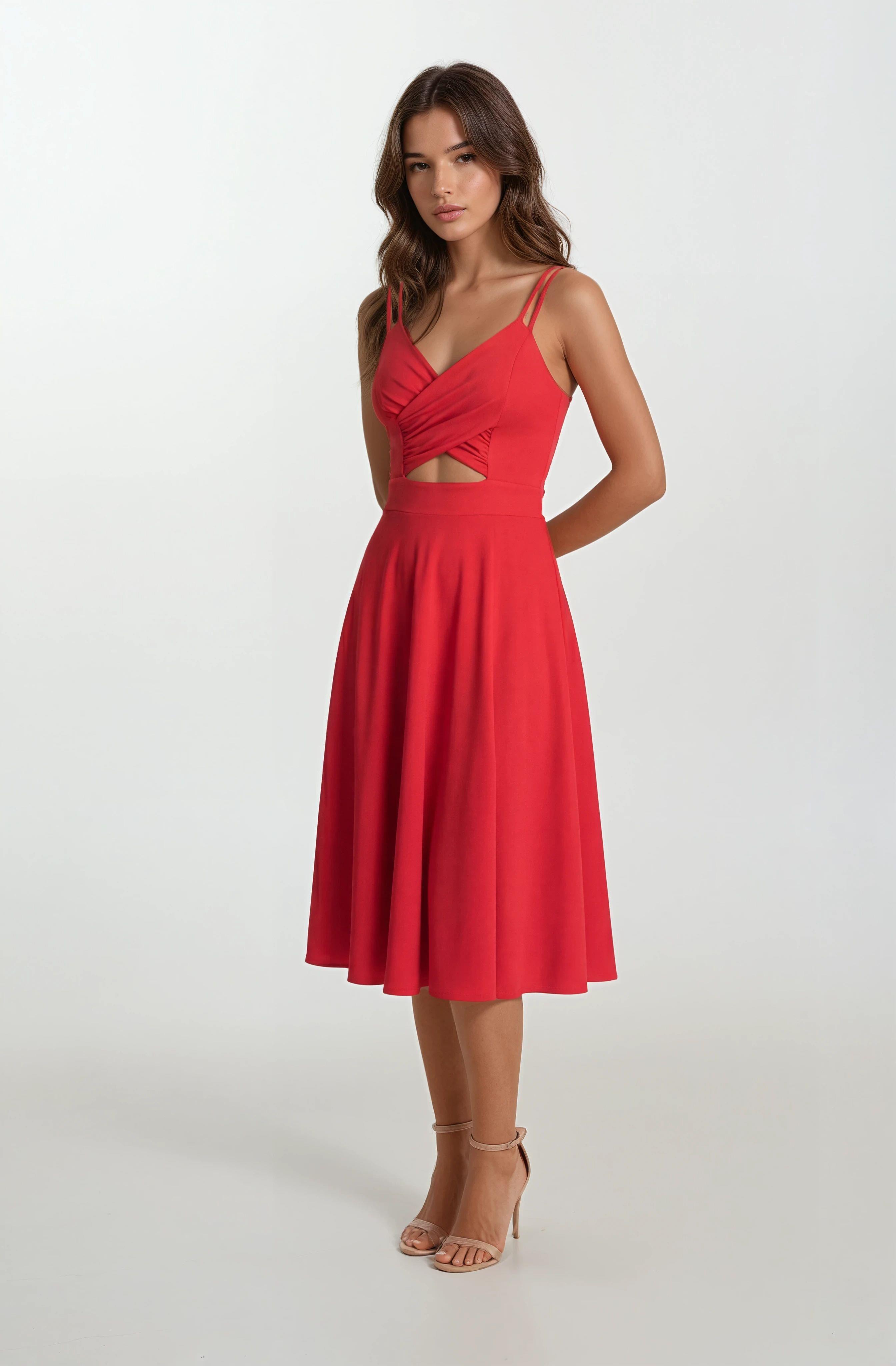 Cavallin Kruvaze Askılı Kısa Abiye Elbise KIRMIZI