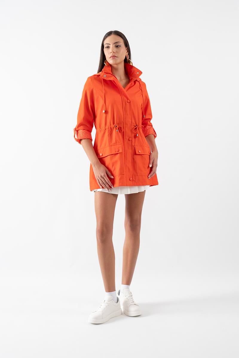 Christensen Kapüşonlu Çıtçıtlı Katlamalı Kol Safari Mont TURUNCU