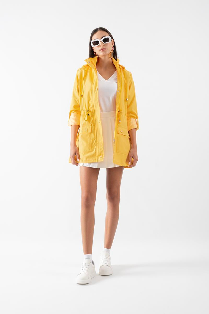 Christensen Kapüşonlu Çıtçıtlı Katlamalı Kol Safari Mont SARI