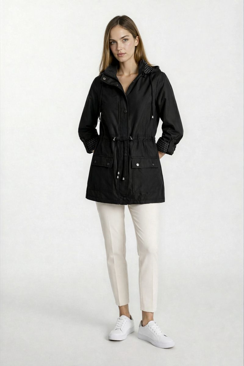 Christensen Kapüşonlu Çıtçıtlı Katlamalı Kol Safari Mont SİYAH