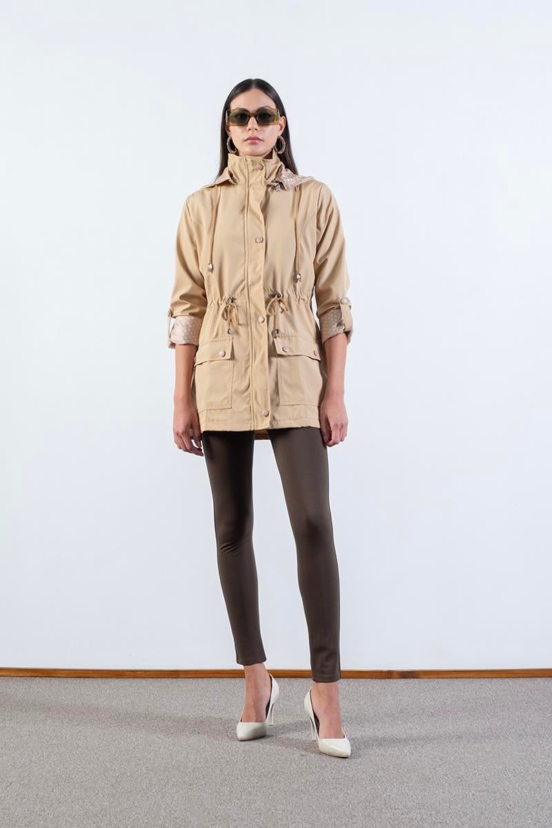 Christensen Kapüşonlu Çıtçıtlı Katlamalı Kol Safari Mont CAMEL