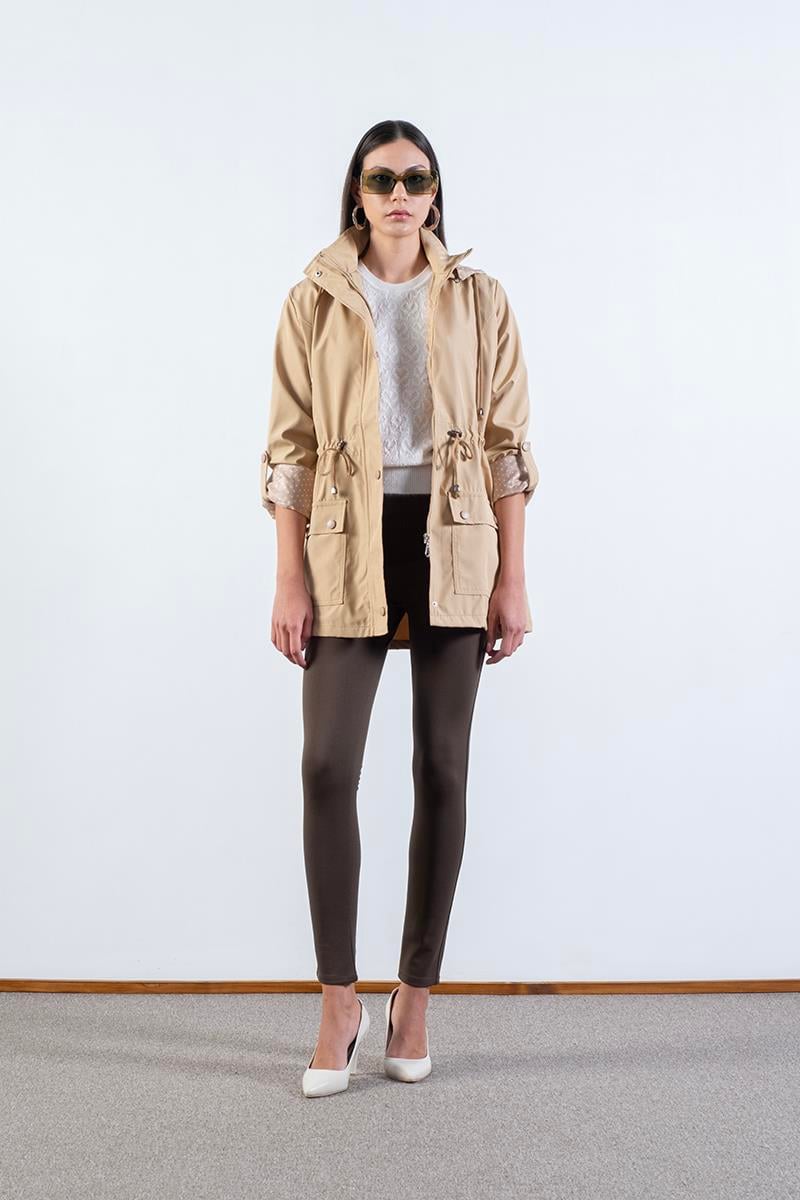 Christensen Kapüşonlu Çıtçıtlı Katlamalı Kol Safari Mont CAMEL