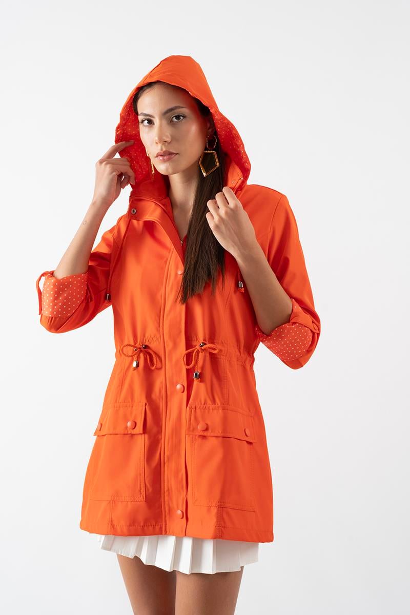 Christensen Kapüşonlu Çıtçıtlı Katlamalı Kol Safari Mont TURUNCU