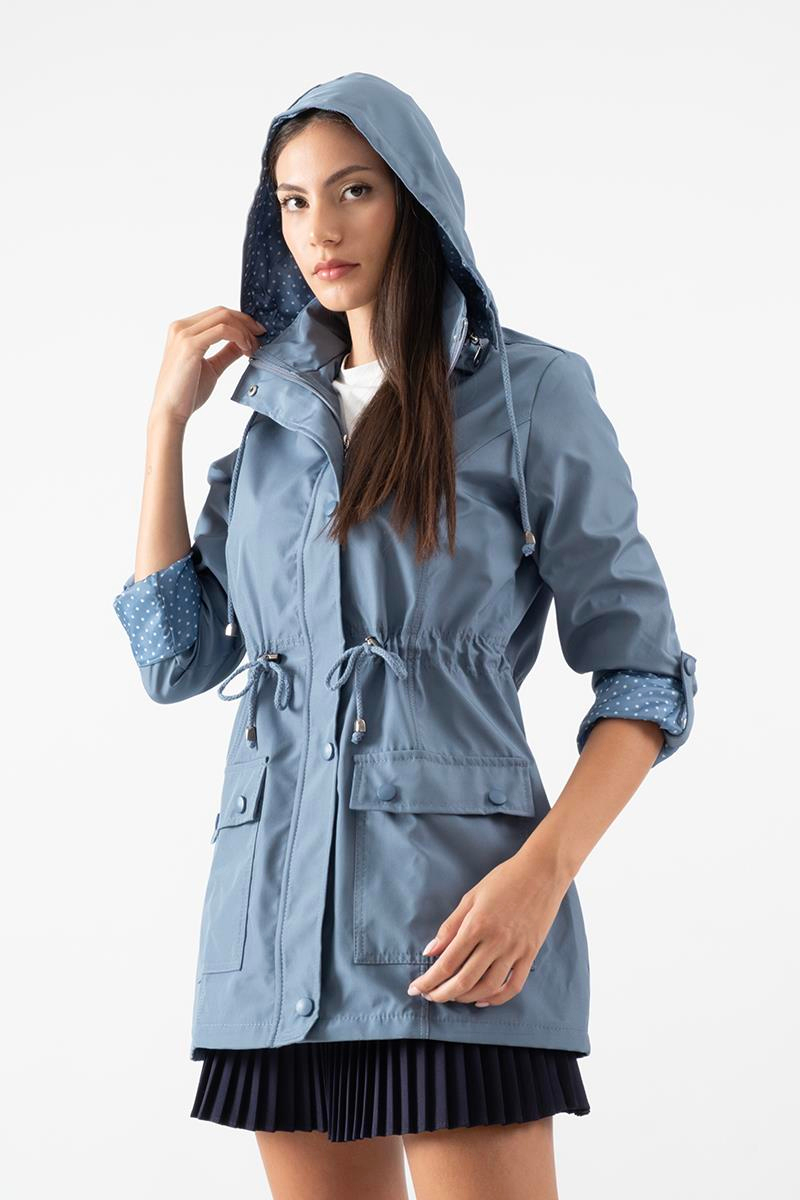 Christensen Kapüşonlu Çıtçıtlı Katlamalı Kol Safari Mont İNDİGO