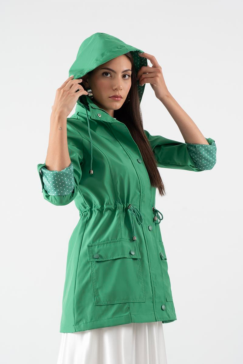 Christensen Kapüşonlu Çıtçıtlı Katlamalı Kol Safari Mont YEŞİL