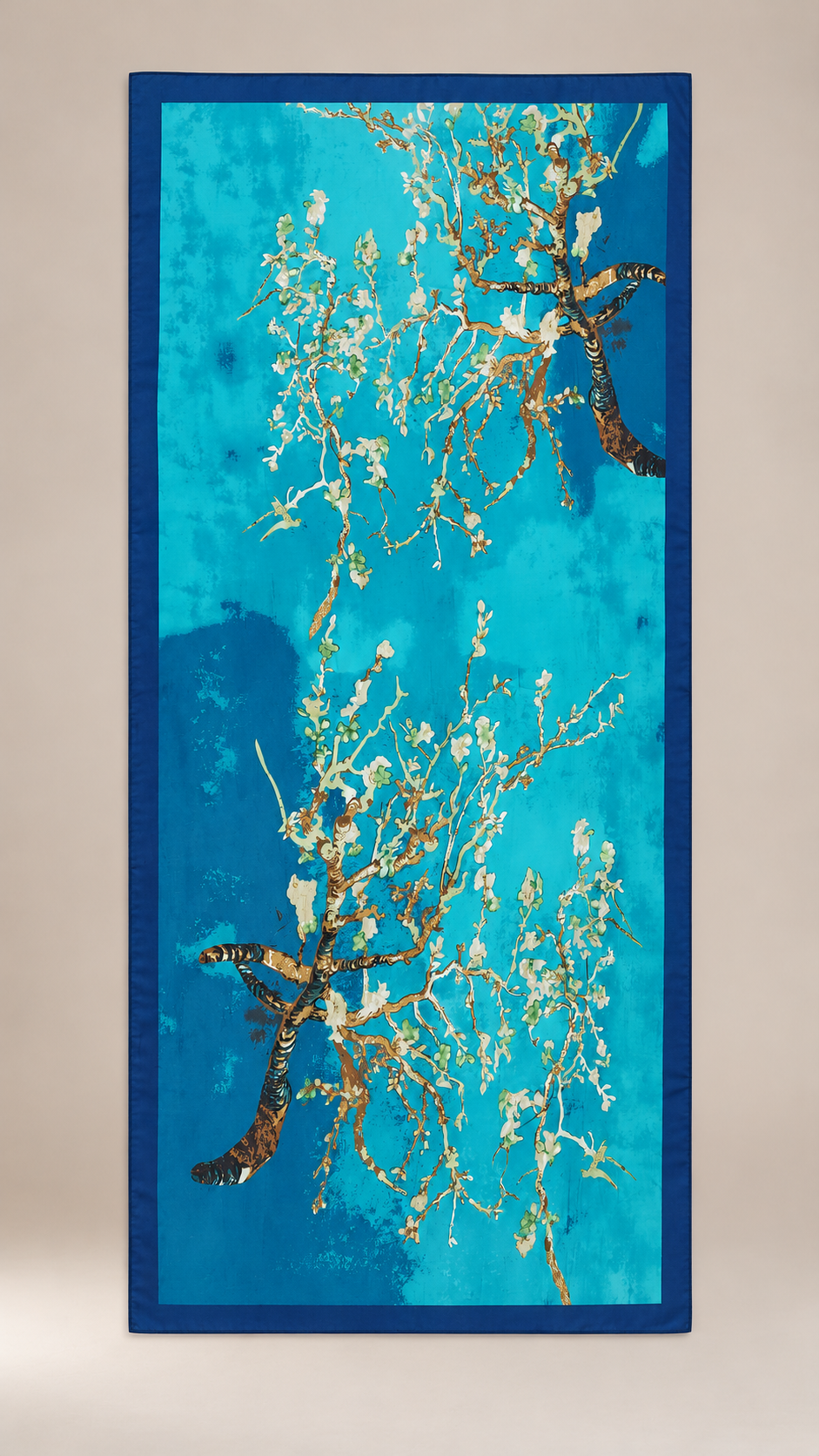 Çiçekli Ağaç Desenli Kenarları Bordürlü Şal180 x 85 cm TURKUAZ