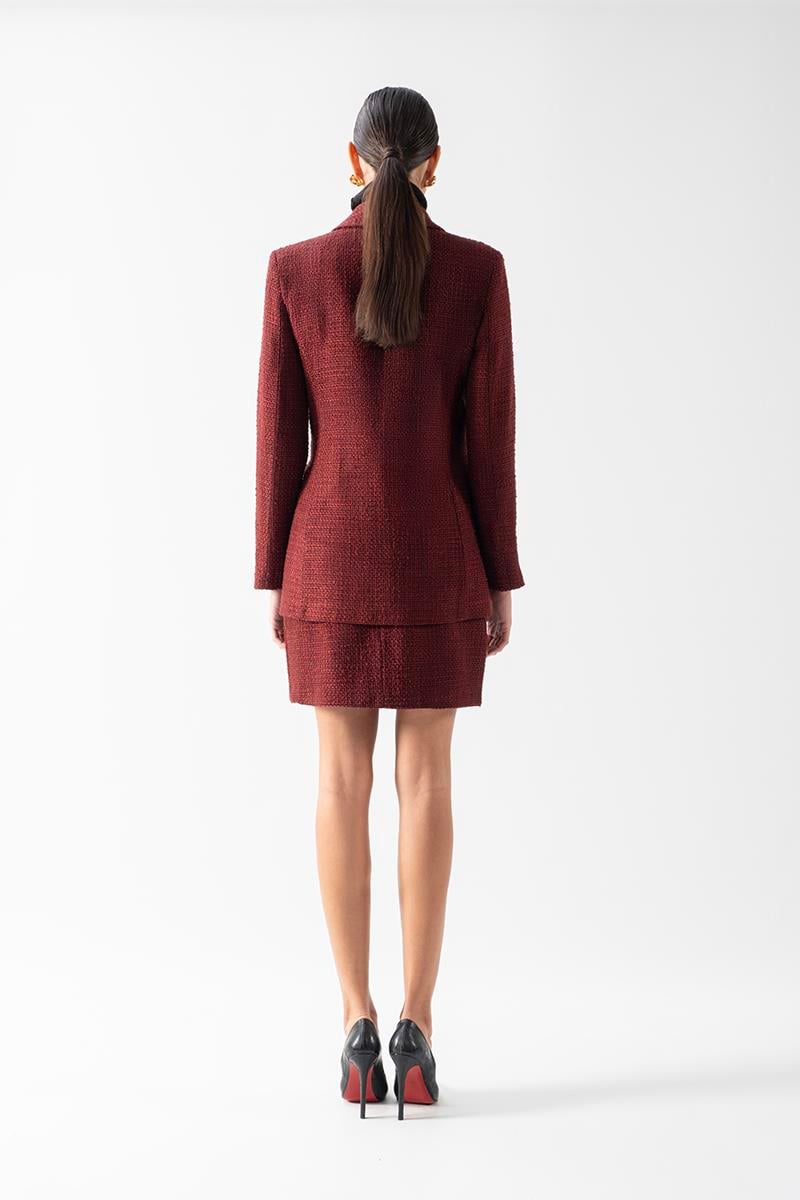 Clack Mono Yaka Asimetrik Tüvit Ceket BORDO