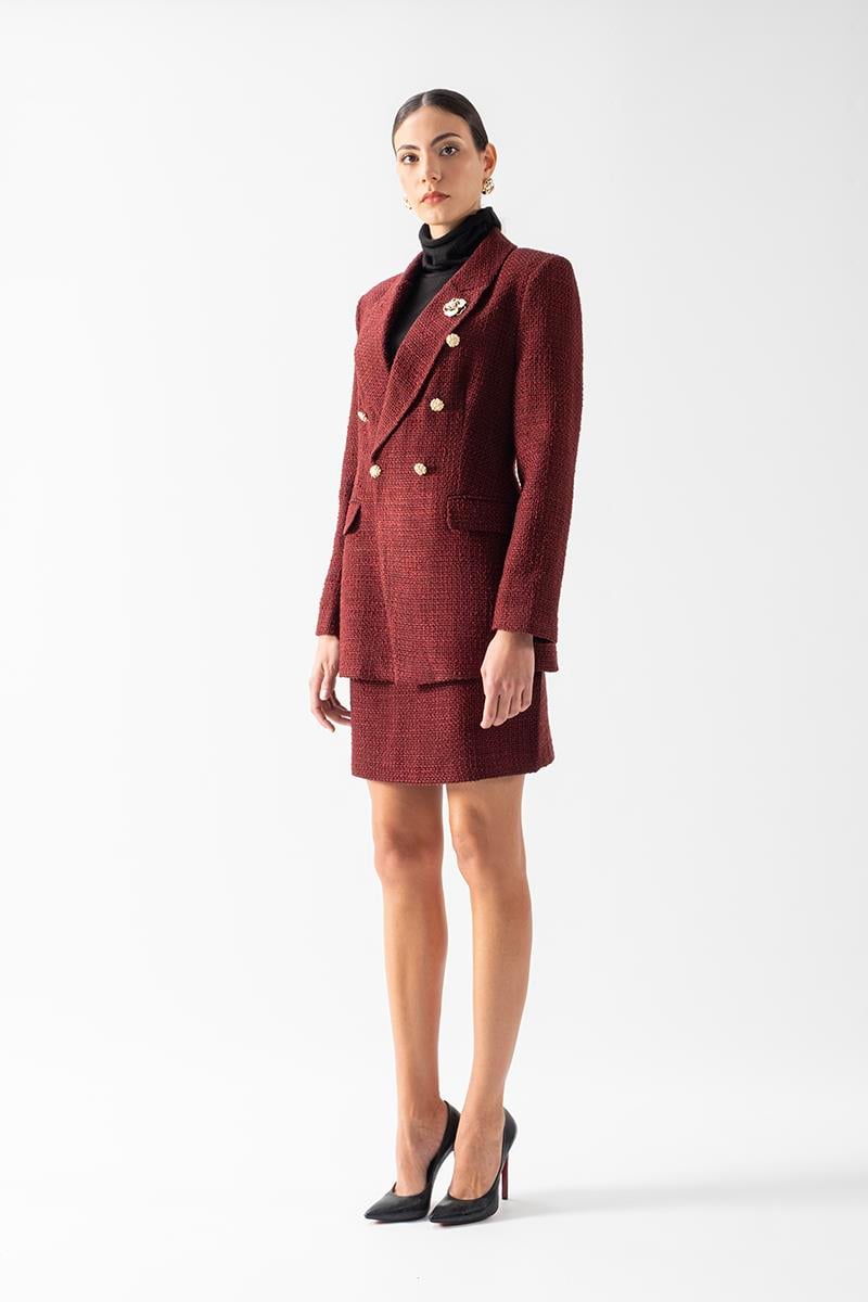 Clack Mono Yaka Asimetrik Tüvit Ceket BORDO