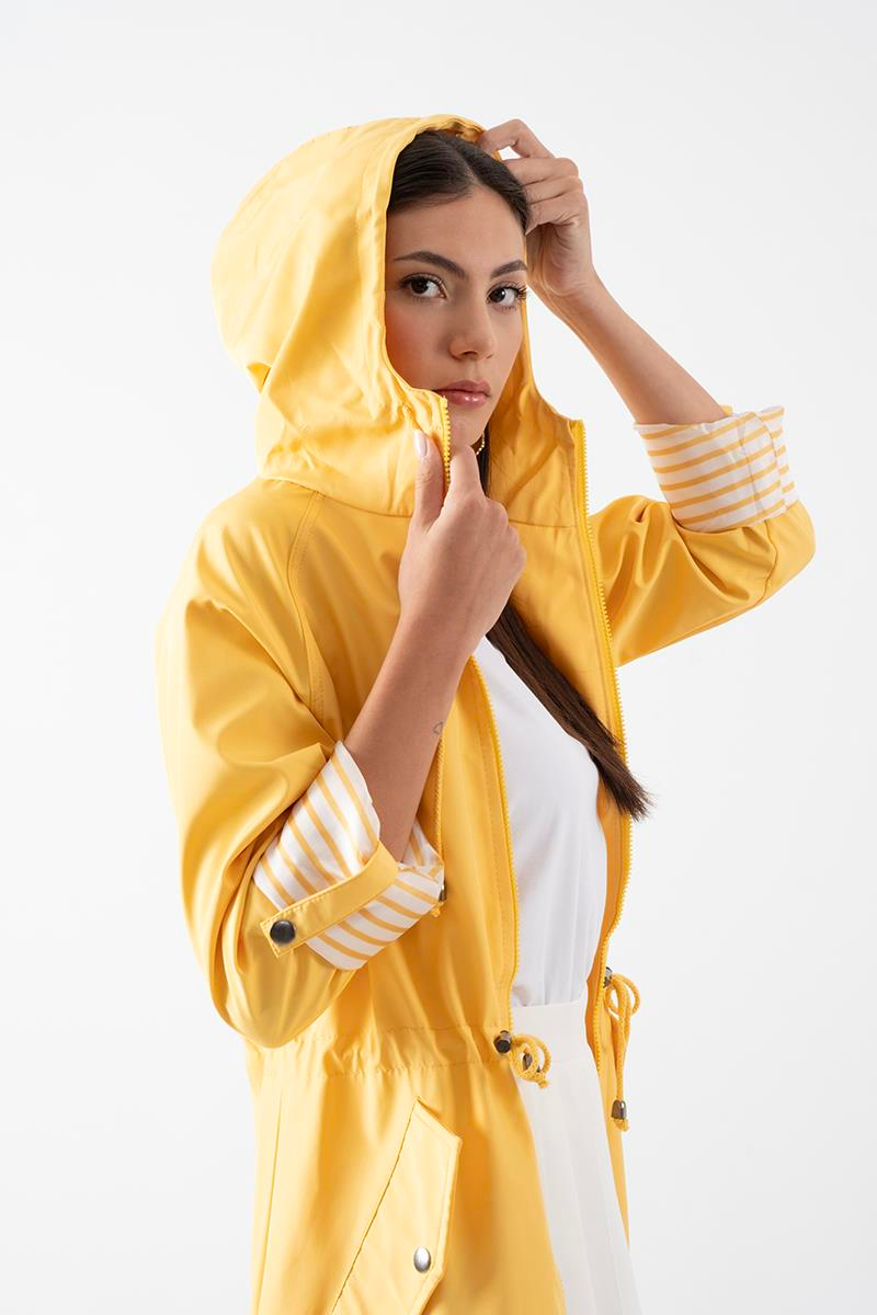 Clemente Kapüşonlu Ayarlanabilir Beli Büzgülü Katlamalı Kol Mont SARI