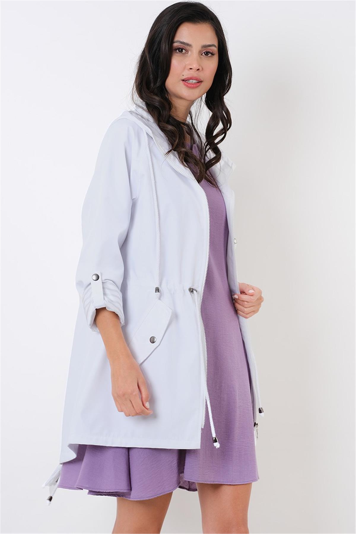 Clemente Kapüşonlu  Katlamalı Kol Kaban BEYAZ