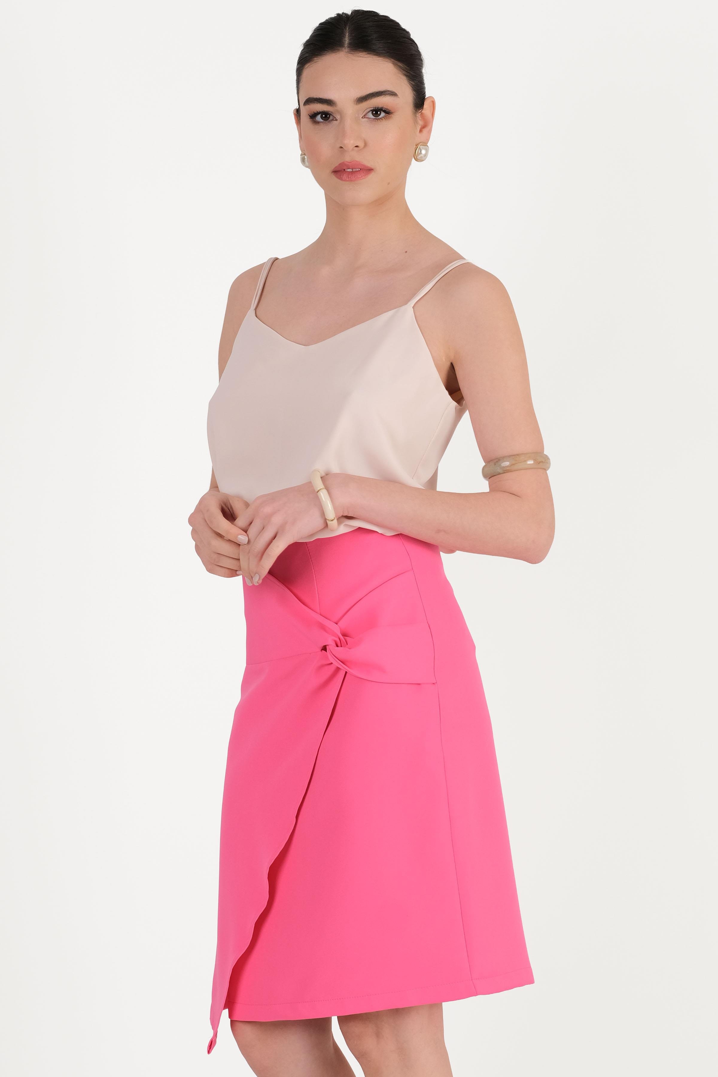 Clodia Önde Asimetrik Parça Düğümlü Kemersiz Etek FUŞYA