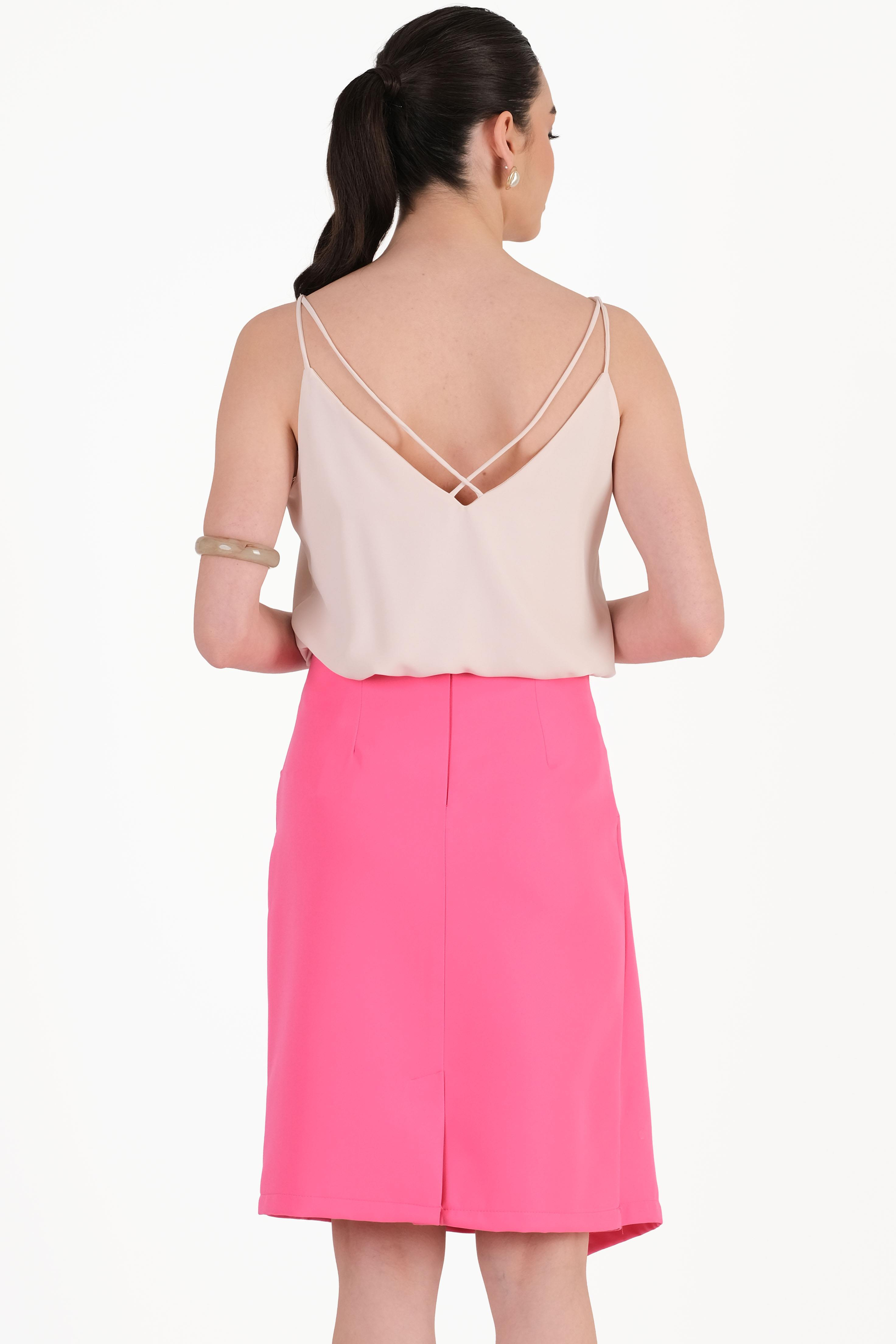 Clodia Önde Asimetrik Parça Düğümlü Kemersiz Etek FUŞYA