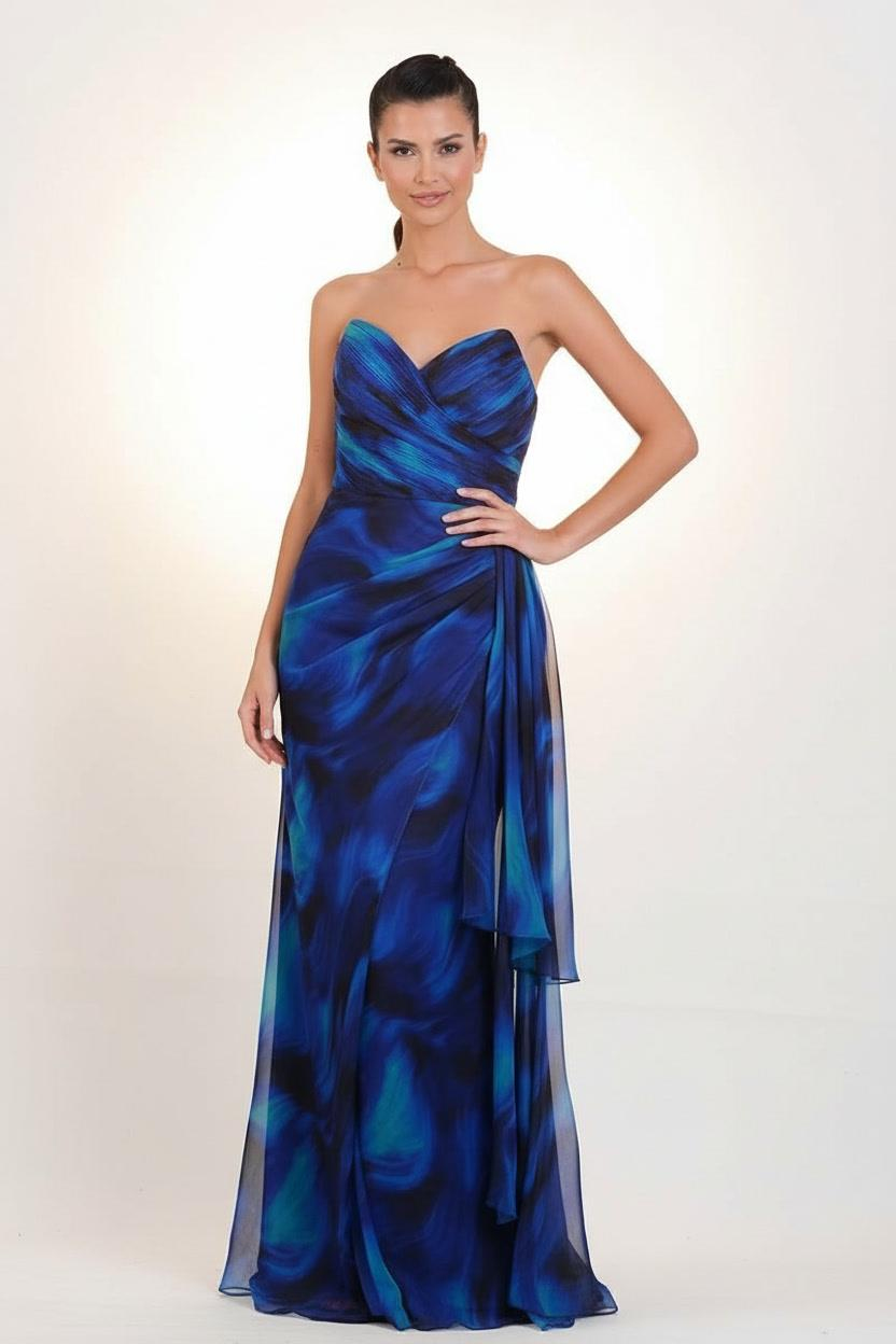 Comincio Kalp Yaka Straplez Uzun Abiye Elbise SAKS