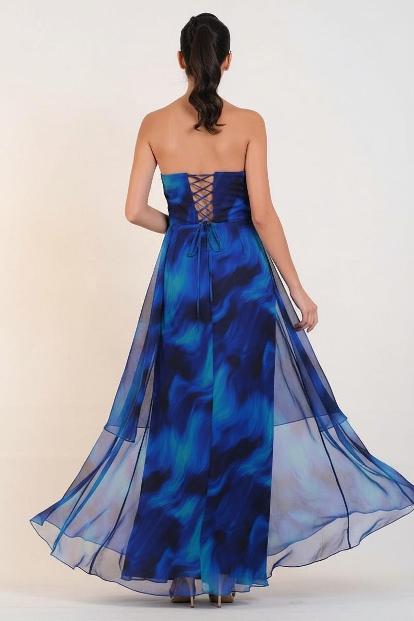 Comincio Kalp Yaka Straplez Uzun Abiye Elbise SAKS