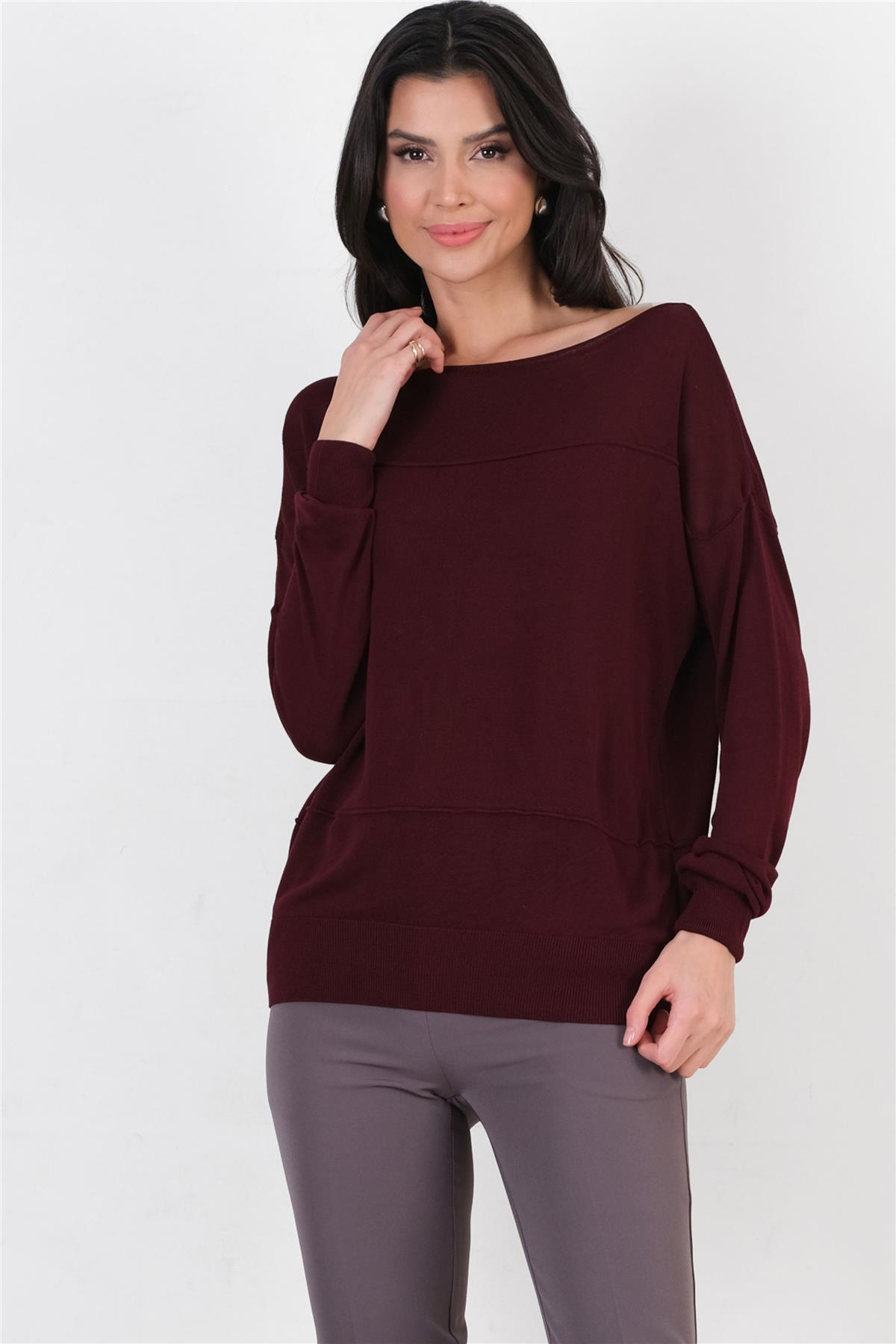 Consolato Kayık Yaka Triko BORDO