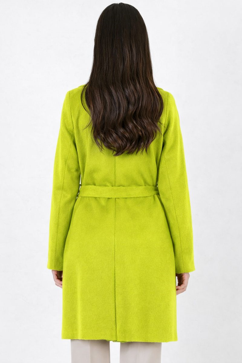 Cosmo Geniş Yaka Kruvaze Kuşaklı Kaban FISTIK YEŞİL