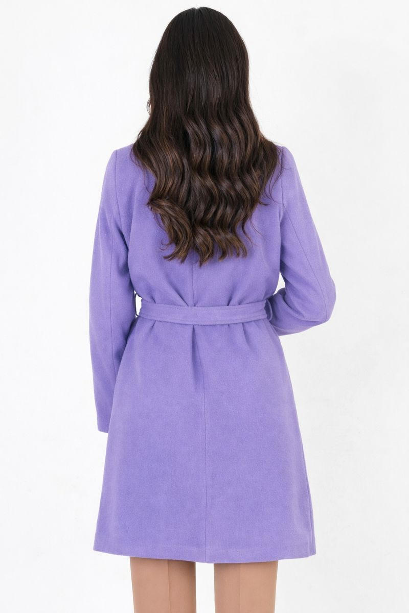 Cosmo Geniş Yaka Kruvaze Kuşaklı Kaban LİLA