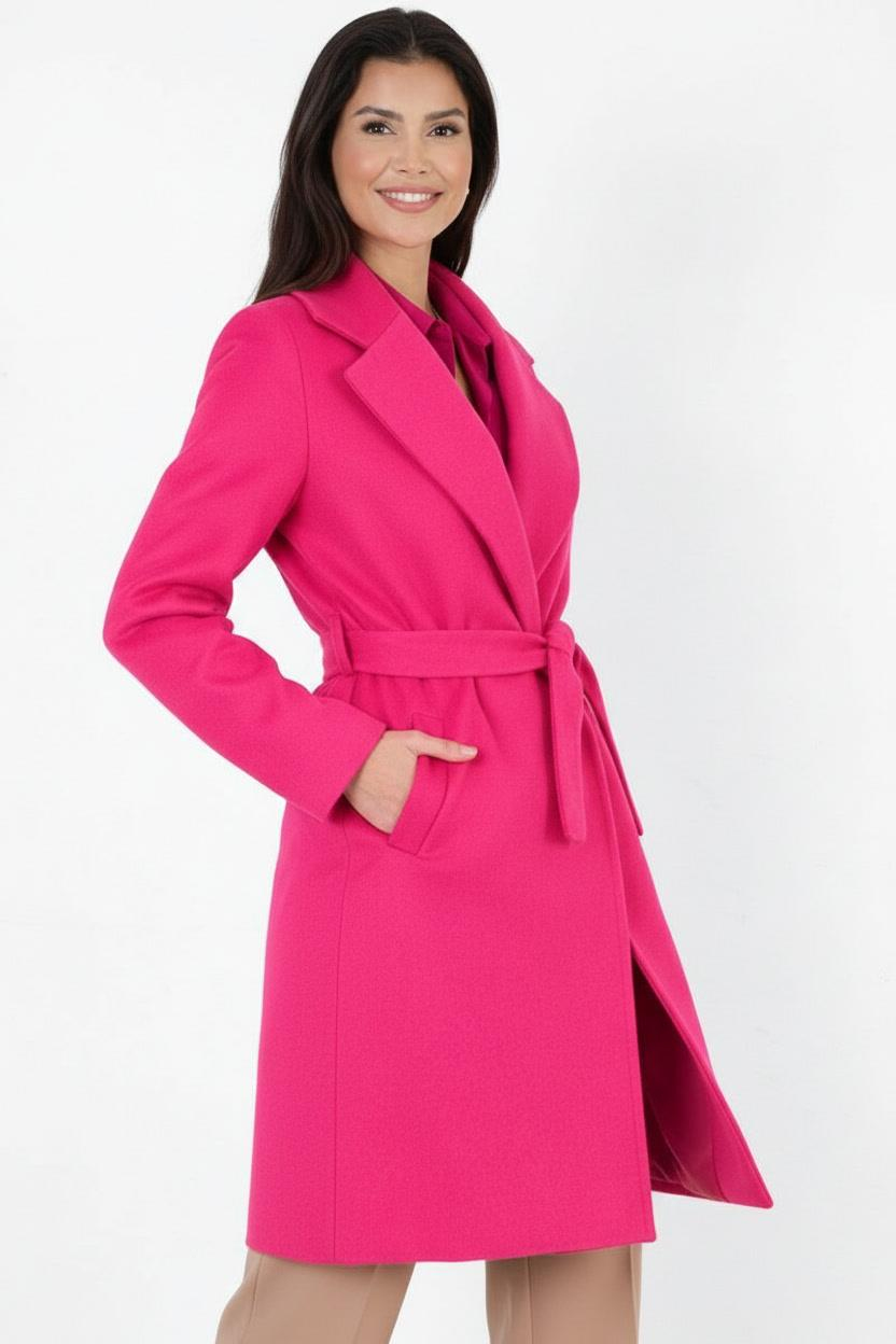 Cosmo Geniş Yaka Kruvaze Kuşaklı Kaban FUŞYA