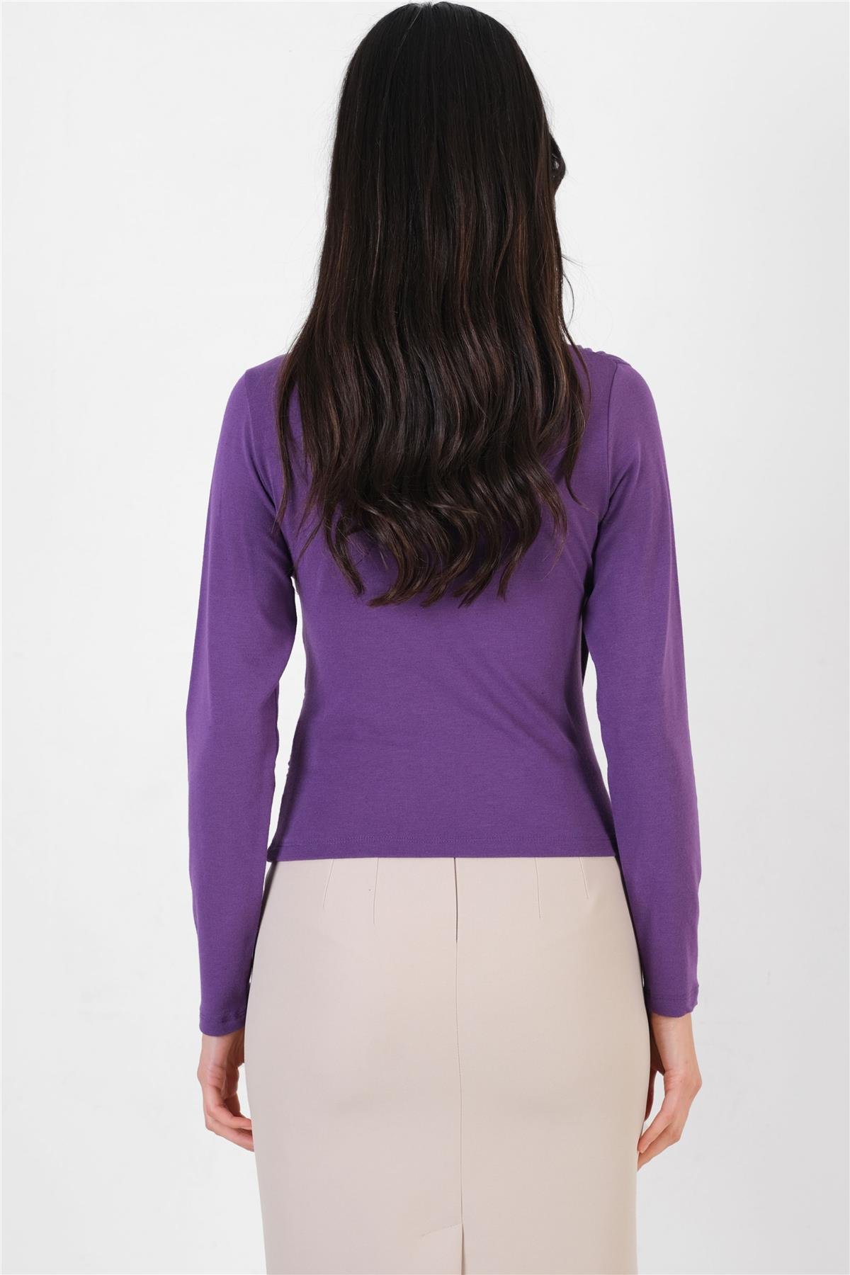 Crespino Kruvaze Yaka Yanı Büzgülü Bluz MOR