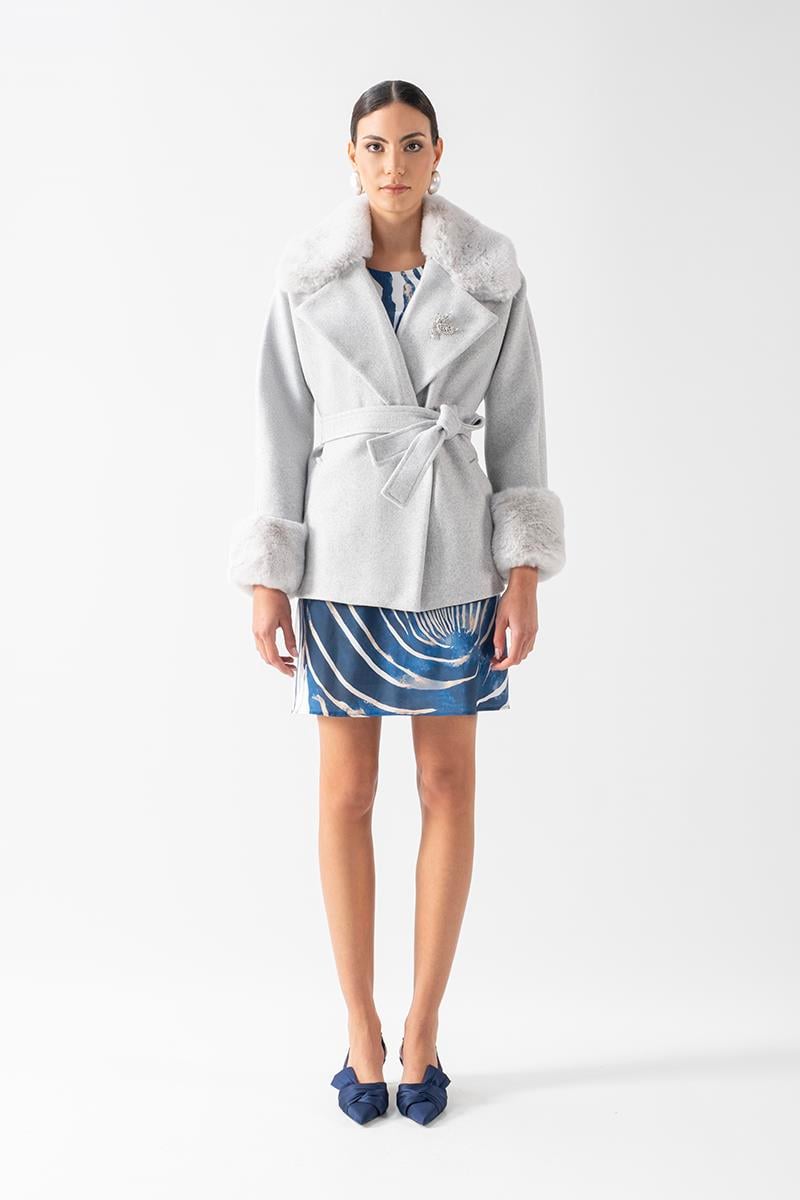 Crispolto Kruvaze Yakası Kolları Kürklü Kaban GRİ