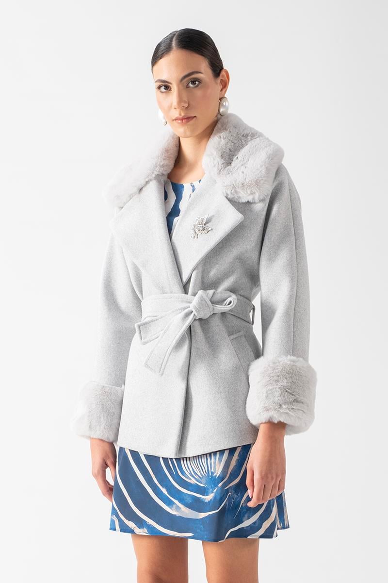 Crispolto Kruvaze Yakası Kolları Kürklü Kaban GRİ