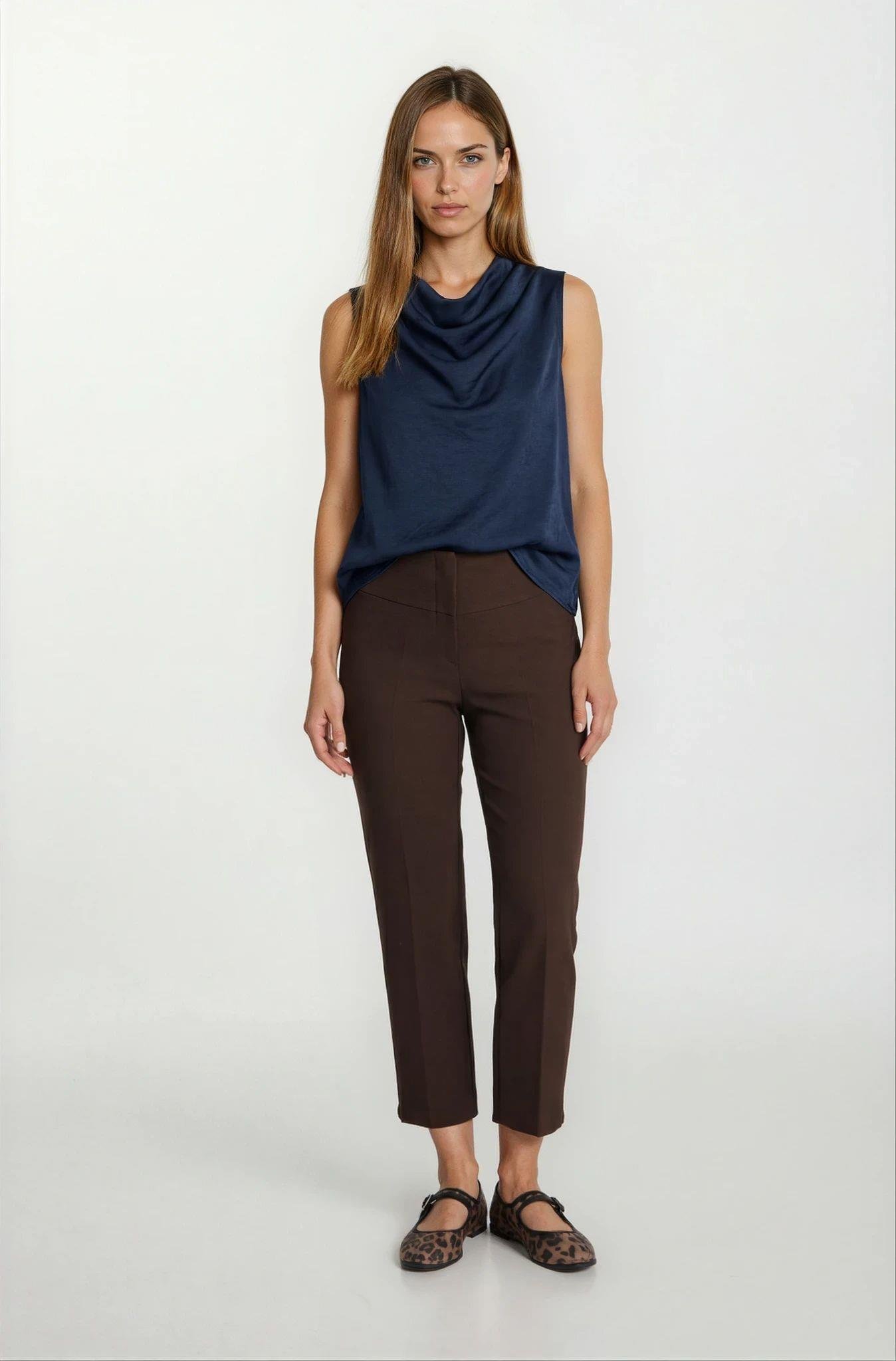 Cristano Geniş Korsajlı Yandan Fermuarlı Pantolon KAHVE