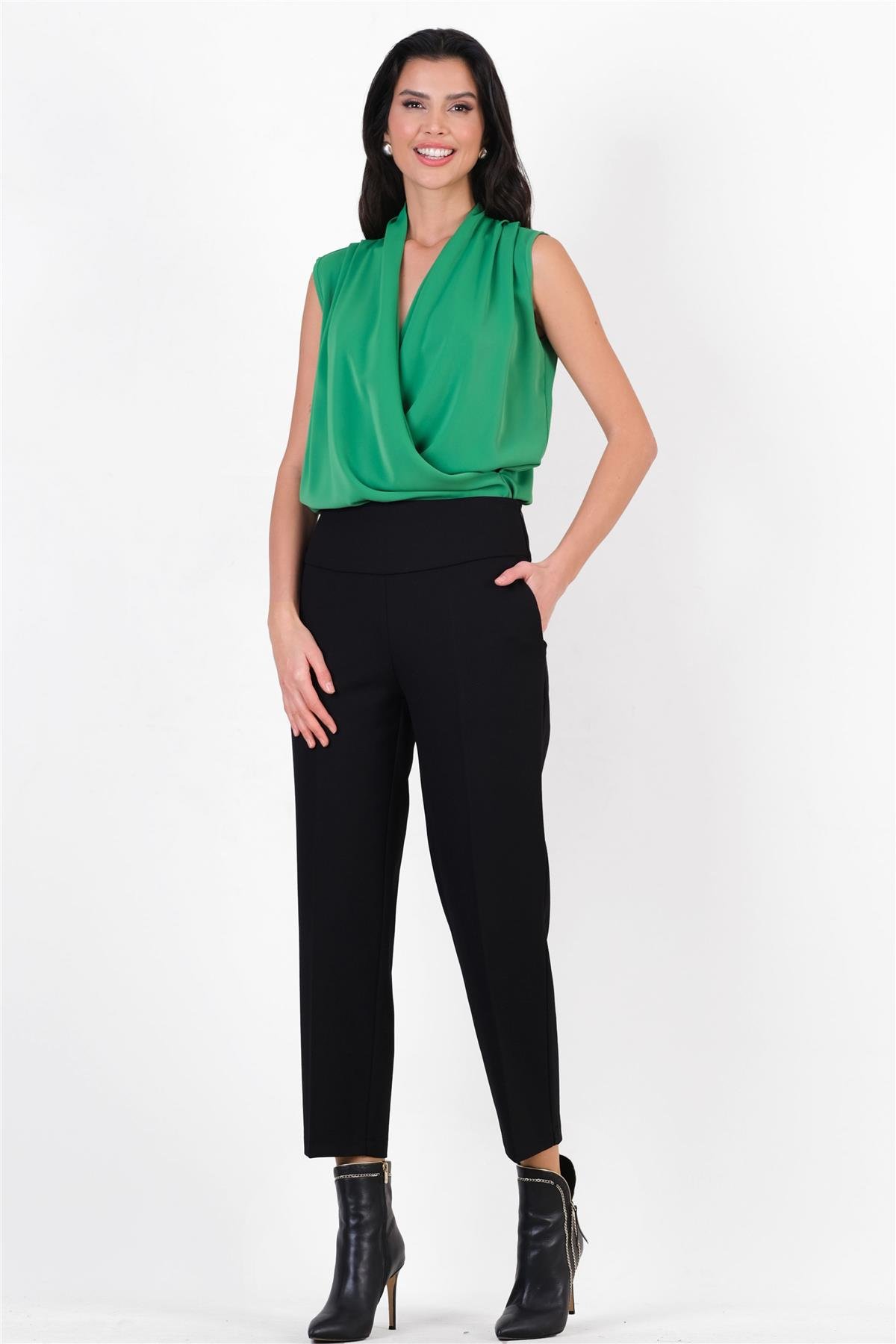 Cristano Geniş Korsajlı Yandan Fermuarlı Pantolon SİYAH