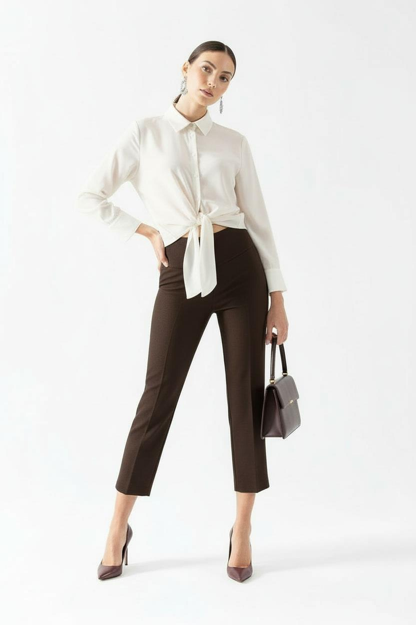 Cristano Geniş Korsajlı Yandan Fermuarlı Pantolon KAHVE