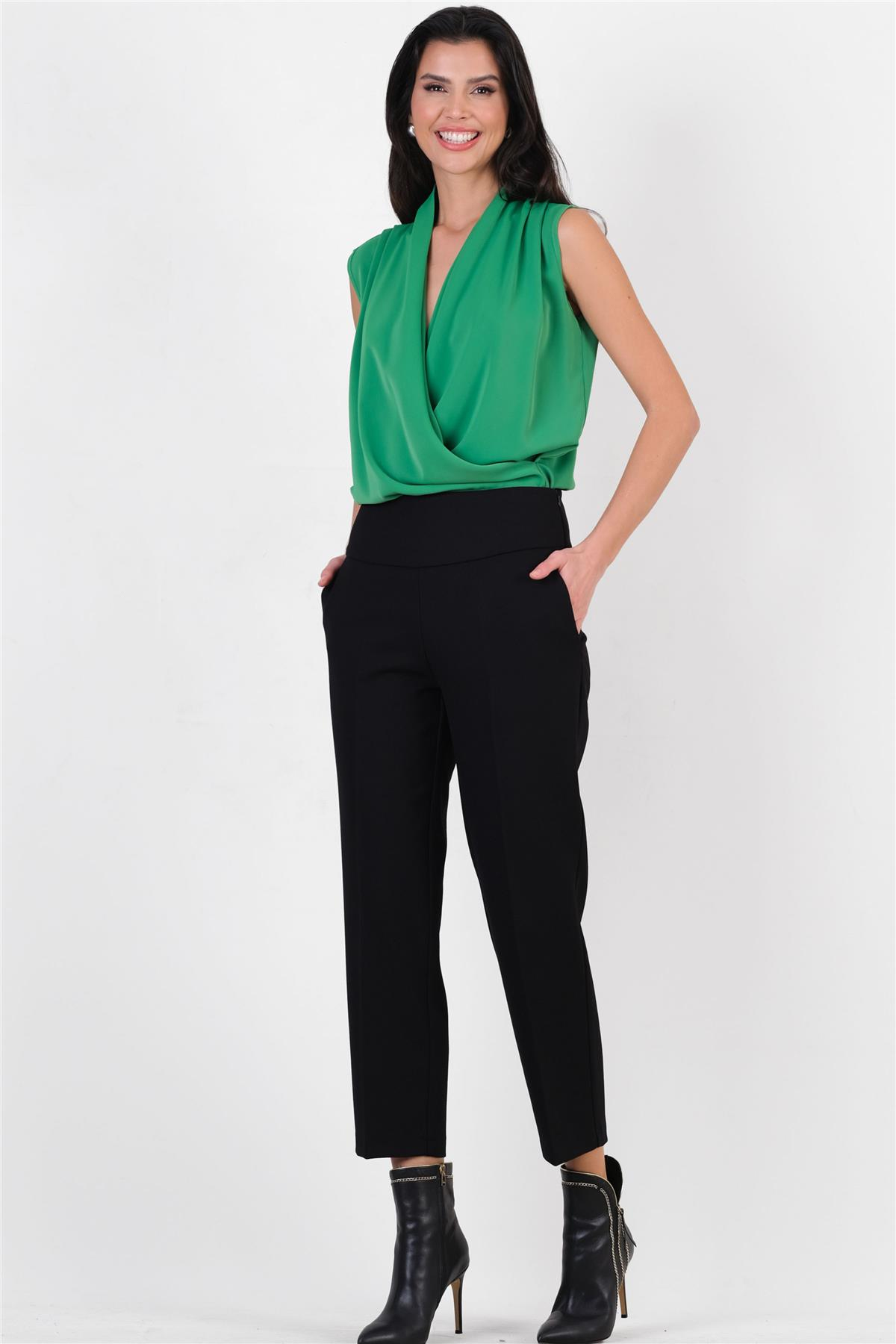 Cristano Geniş Korsajlı Yandan Fermuarlı Pantolon SİYAH