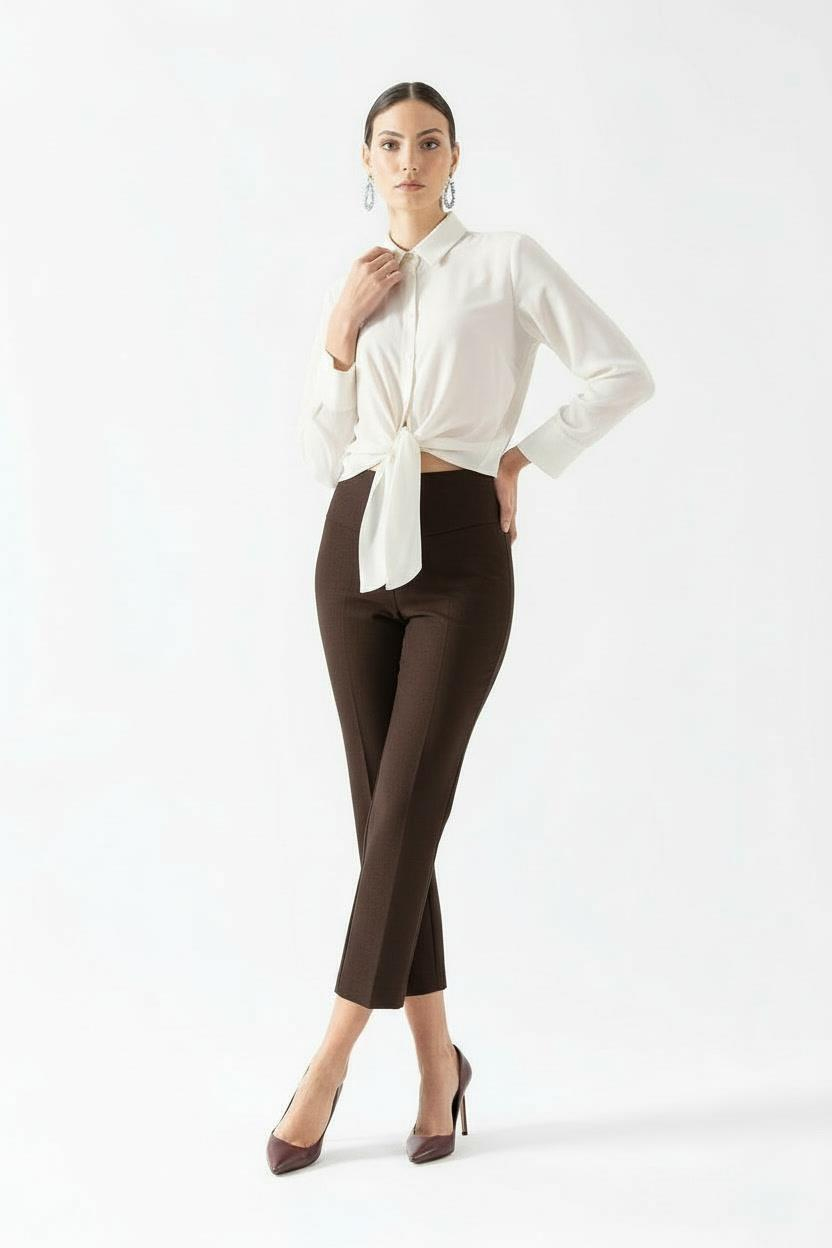 Cristano Geniş Korsajlı Yandan Fermuarlı Pantolon KAHVE