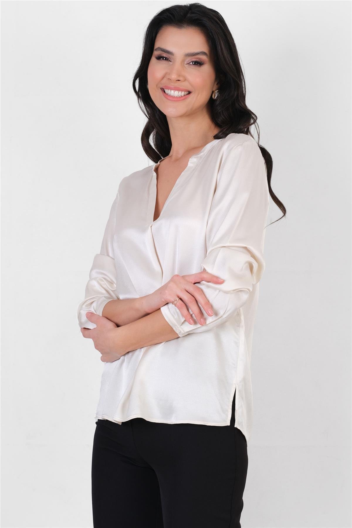 Cristino V Yaka Salaş Bluz BEJ