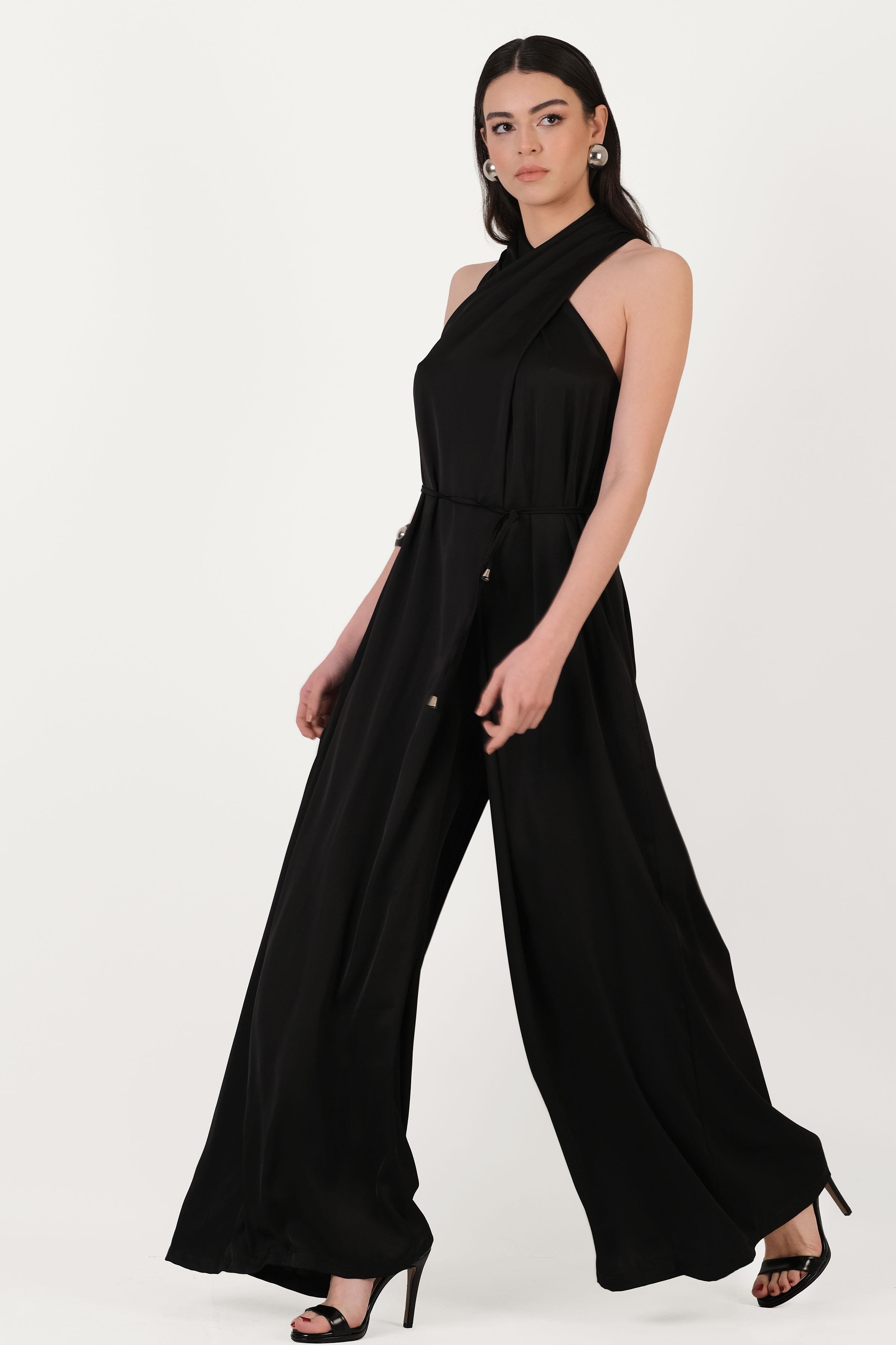 Cristofolo Anvelop Askılı Yaka Geniş Paça Abiye Tulum SİYAH