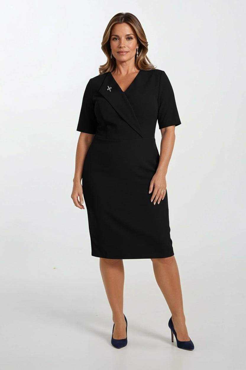 Dalinda Kruvaze Yaka Elbise SİYAH