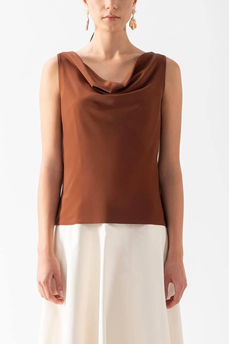 Dalisa Degaje Yaka Kolsuz Bluz KAHVE