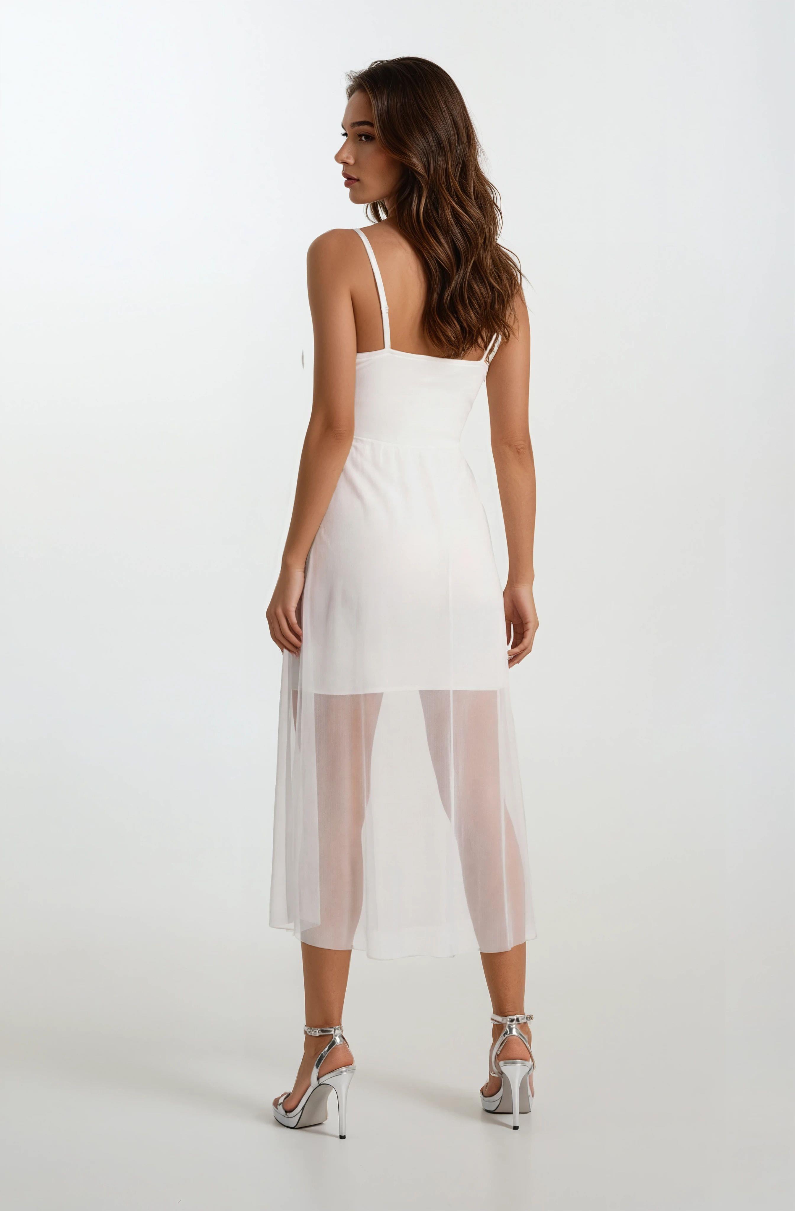 Darianna Kalp Yaka Askılı Önü Kısa Arkası Uzun Kısa Abiye Elbise BEYAZ