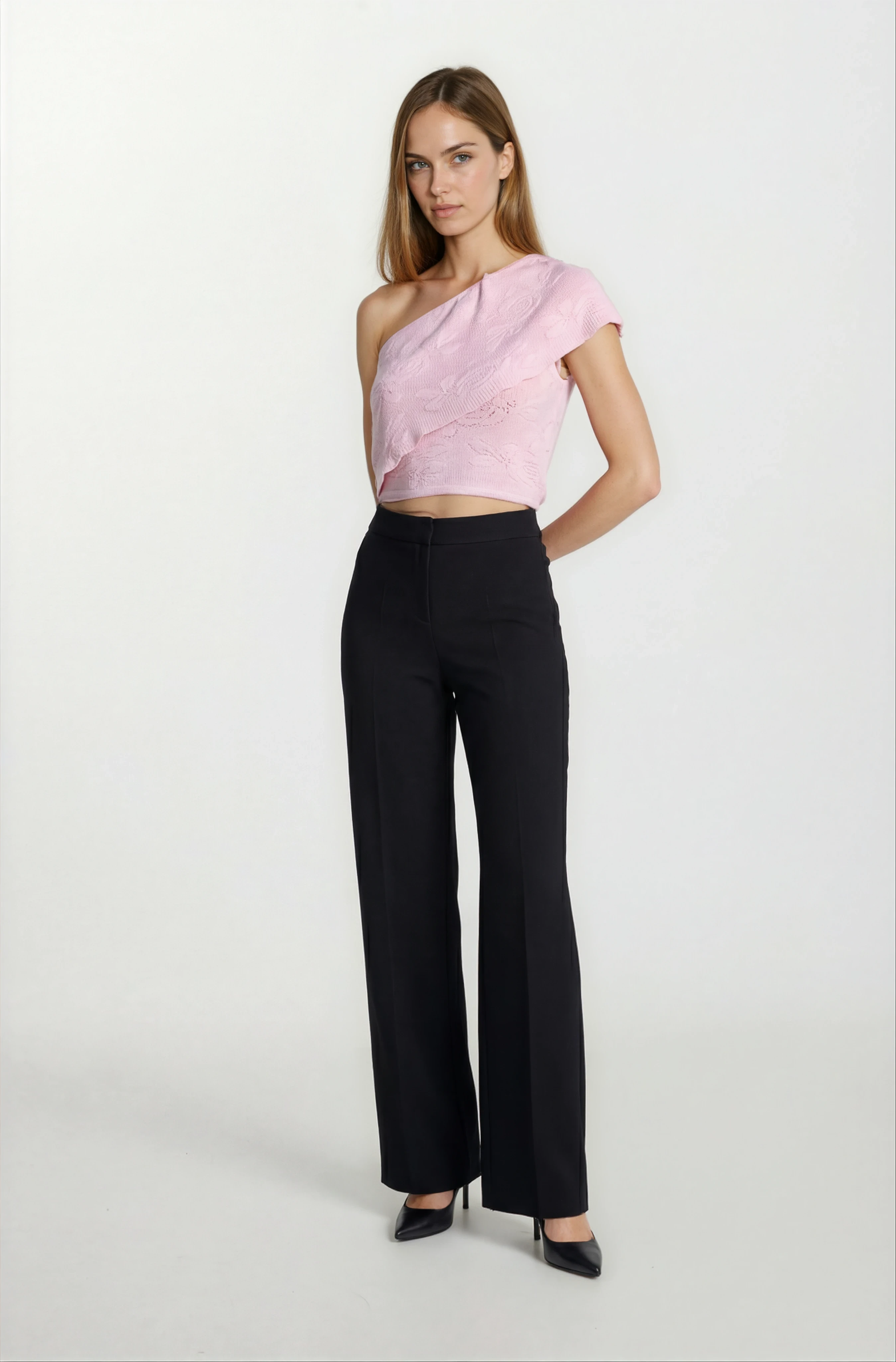 Darmo Tek Omuz Fırfırlı Triko PEMBE