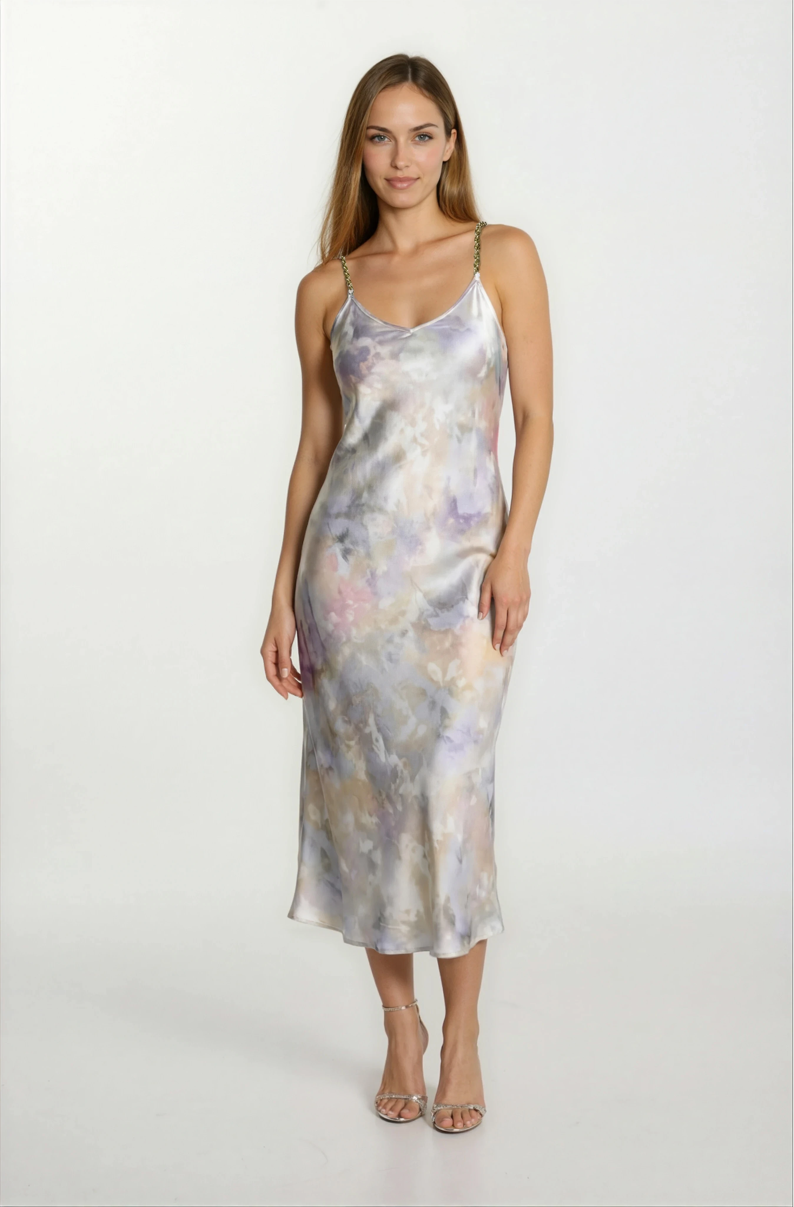 Davide Zincir Askılı V Yaka Kısa Abiye Elbise GRİ