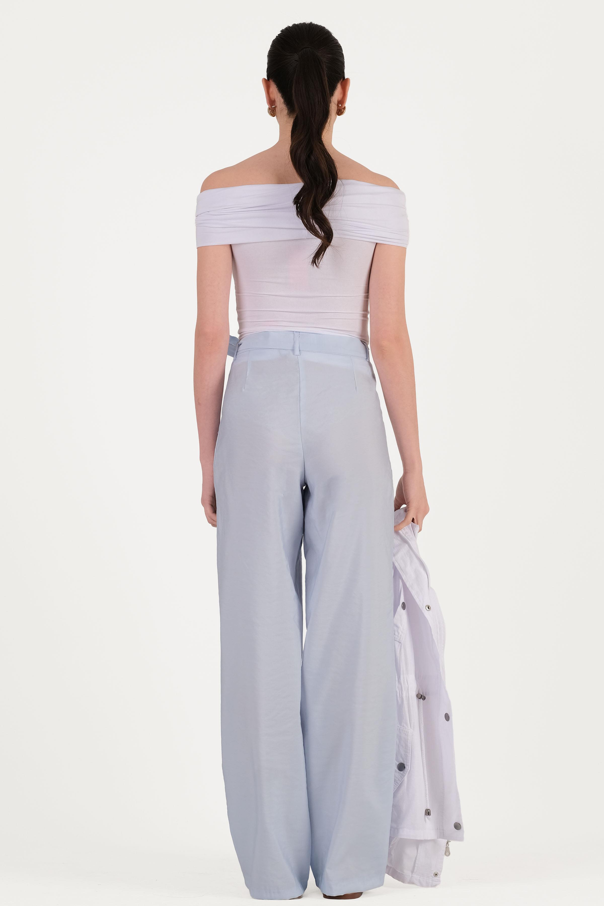 Debora Yüksek Bel Pileli Kuşaklı Pantolon MAVİ