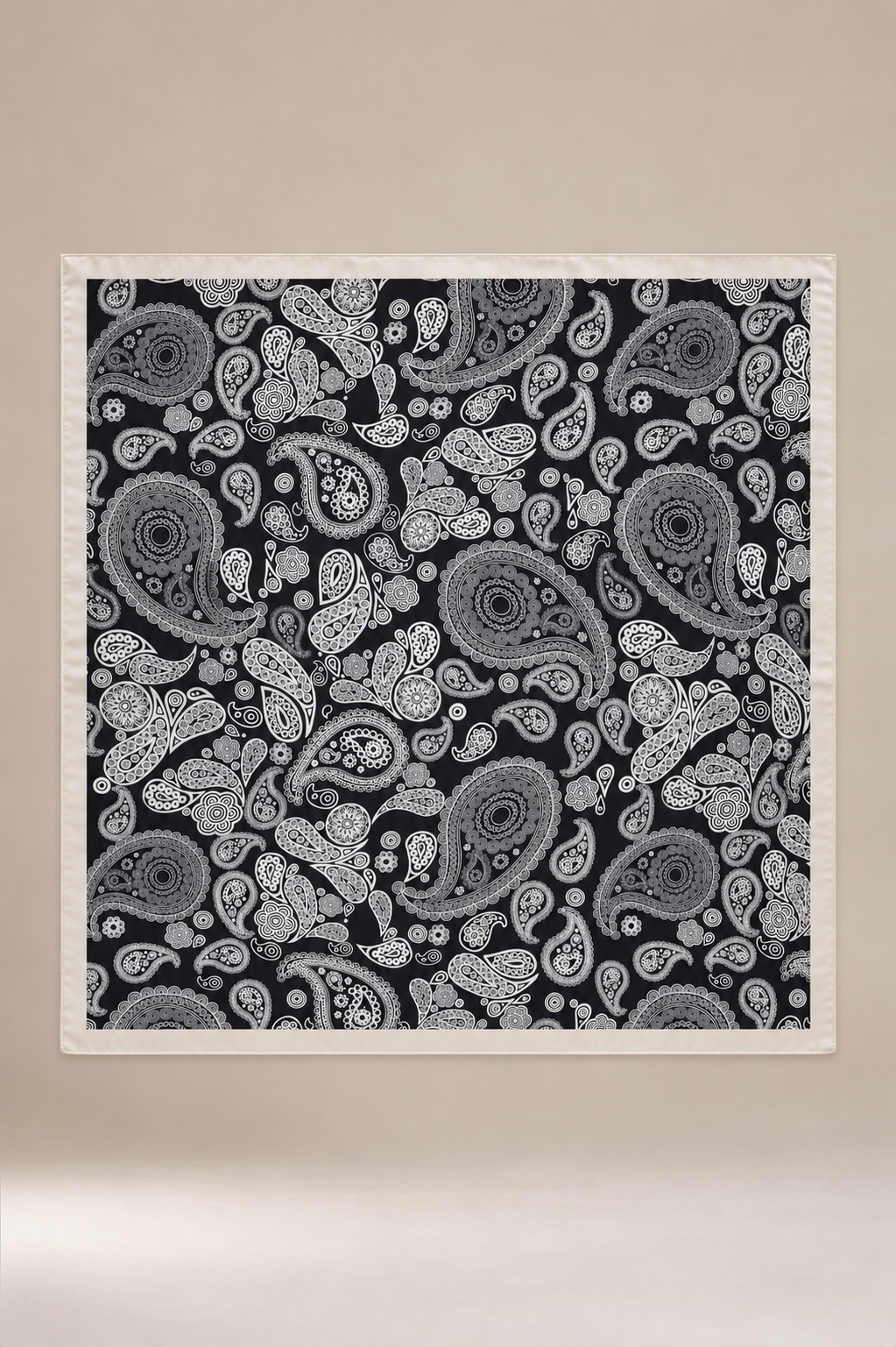 Değişik Desenler ve Şal Desen Çerçeve Bordürlü Şal 110 x 110 cm EKRU