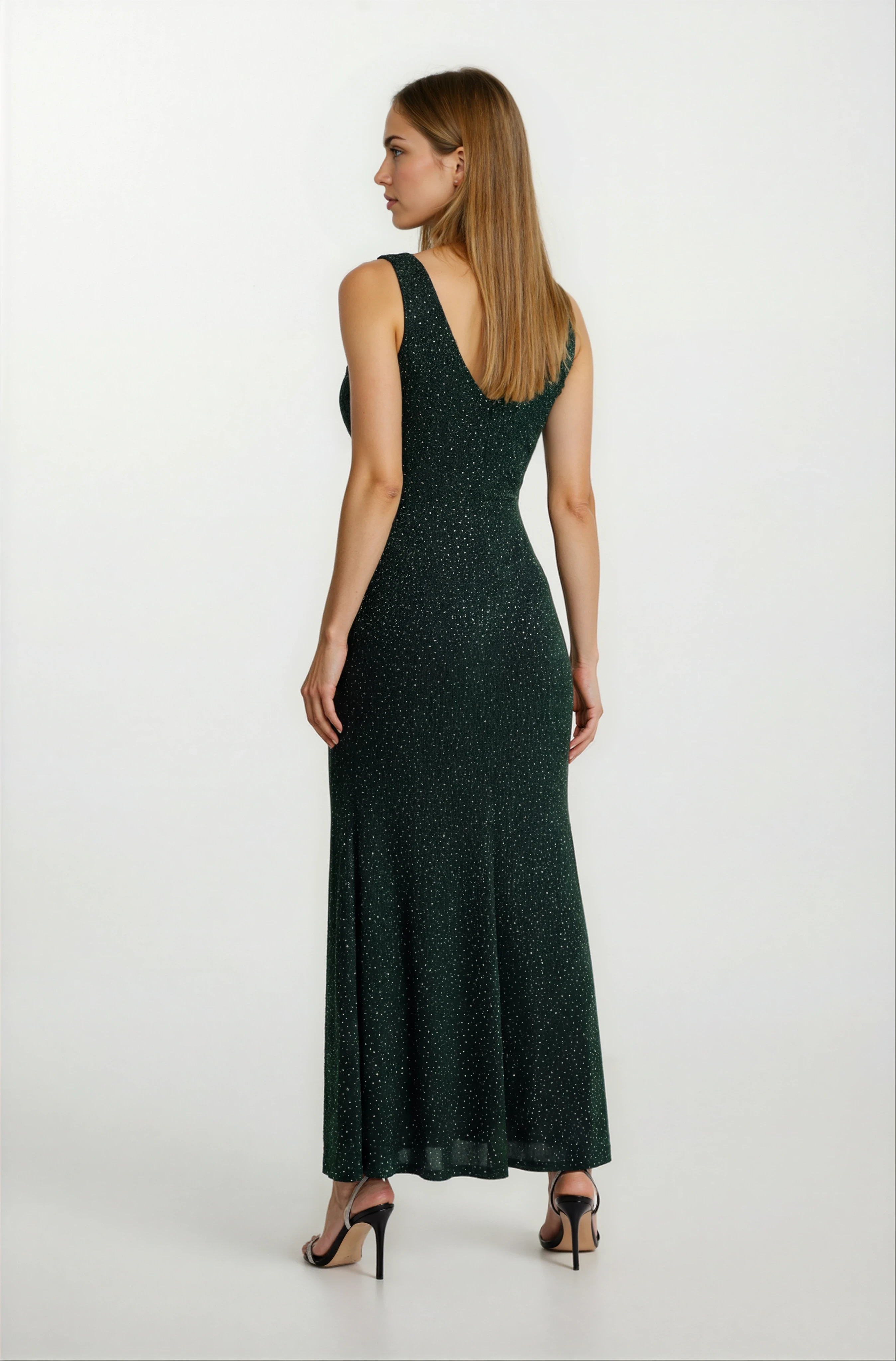 Deglia Kruvaze Asimetrik Taşlı Uzun Abiye Elbise YEŞİL