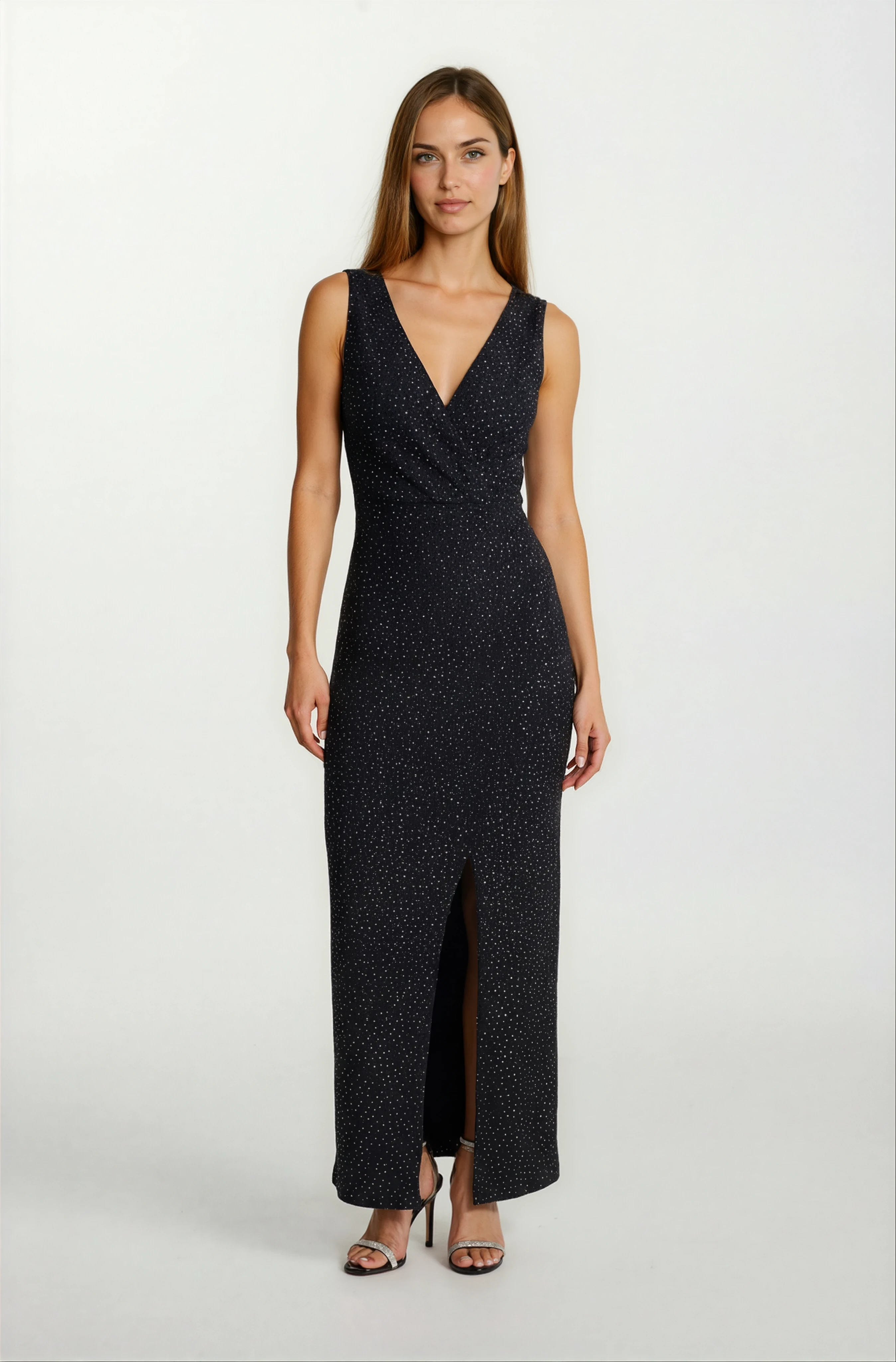 Deglia Kruvaze Asimetrik Taşlı Uzun Abiye Elbise SİYAH