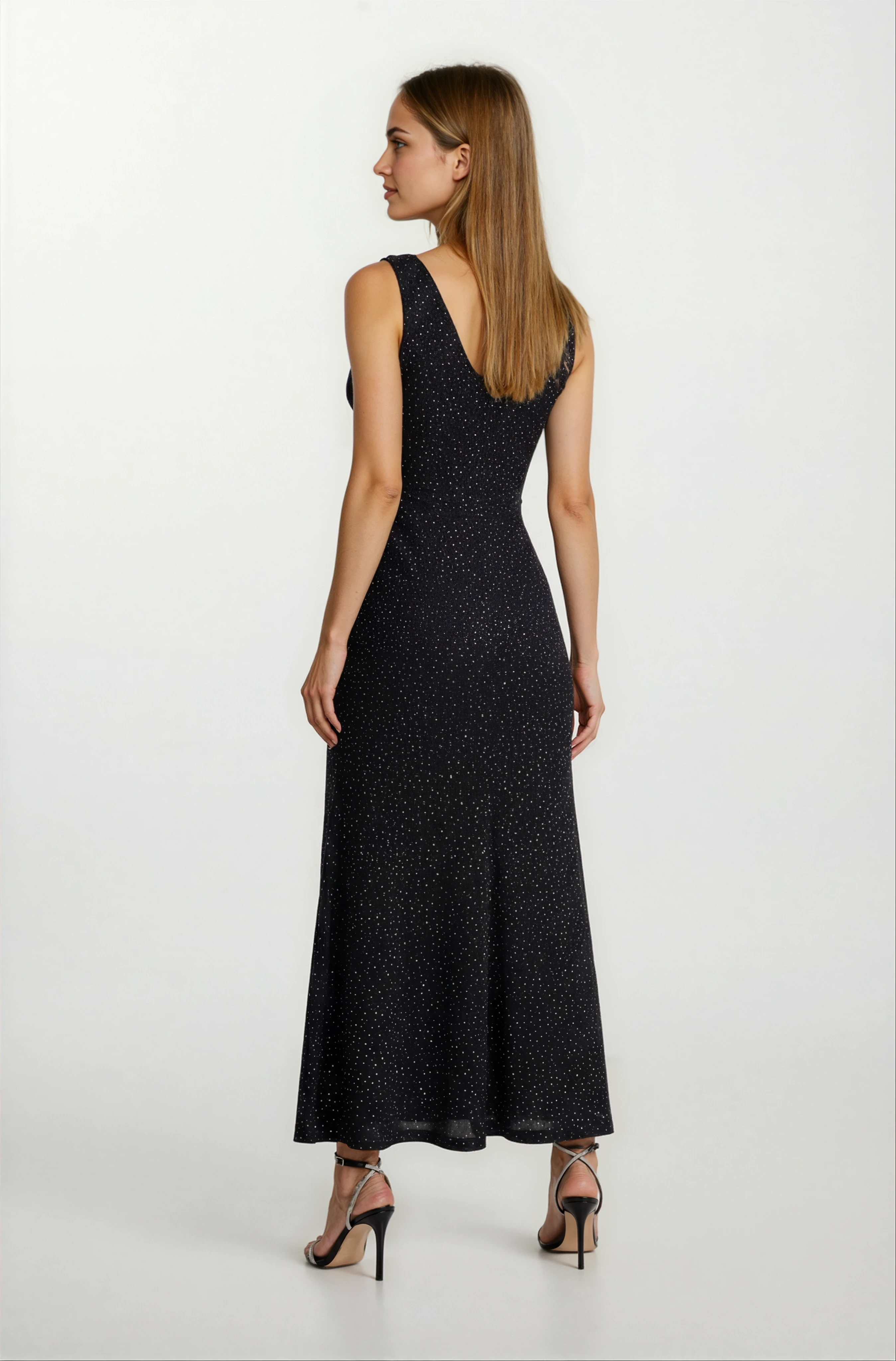 Deglia Kruvaze Asimetrik Taşlı Uzun Abiye Elbise SİYAH