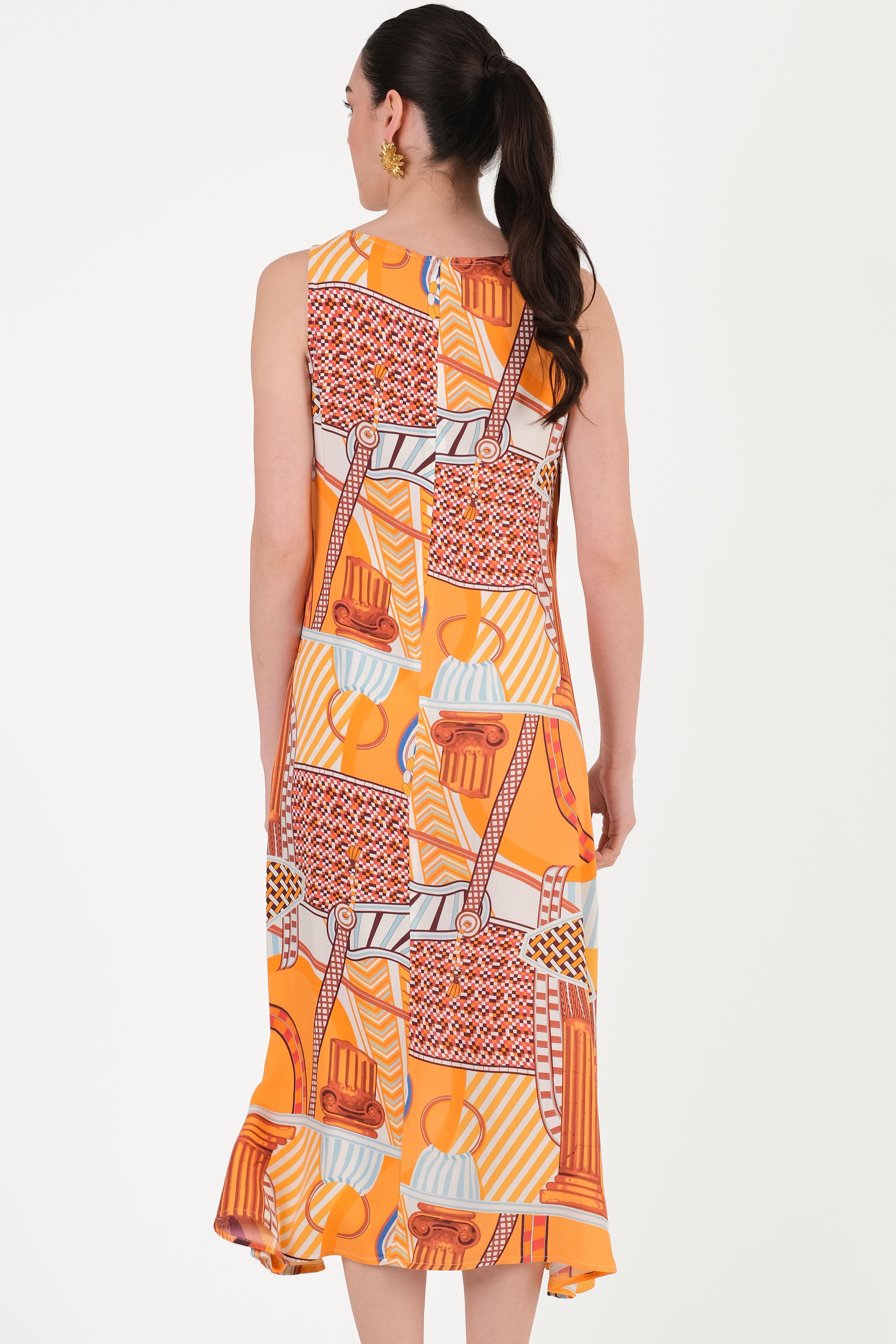 Delindo Kare Yaka Kolsuz Elbise ORANJ