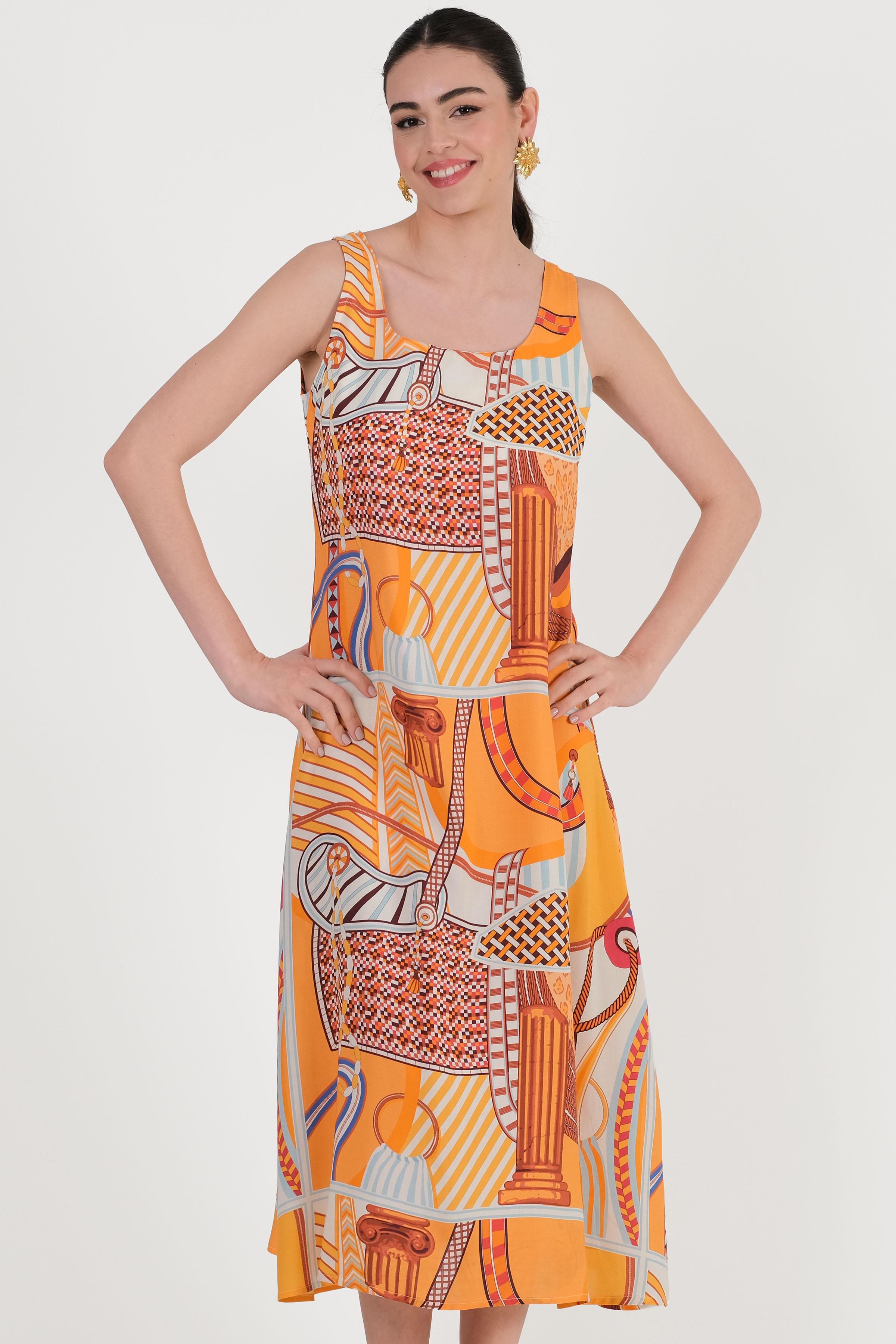 Delindo Kare Yaka Kolsuz Elbise ORANJ